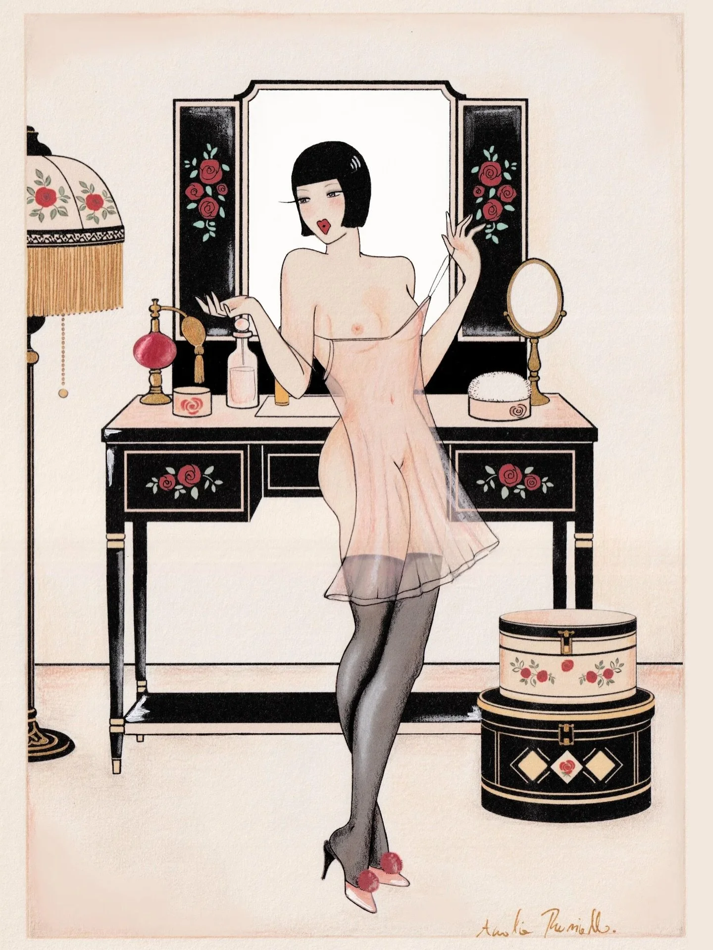 &ldquo;Pour Mon Plaisir&rdquo; #madamedabi #vintagevalentine #boudoirart #artdecohome #femaleartist