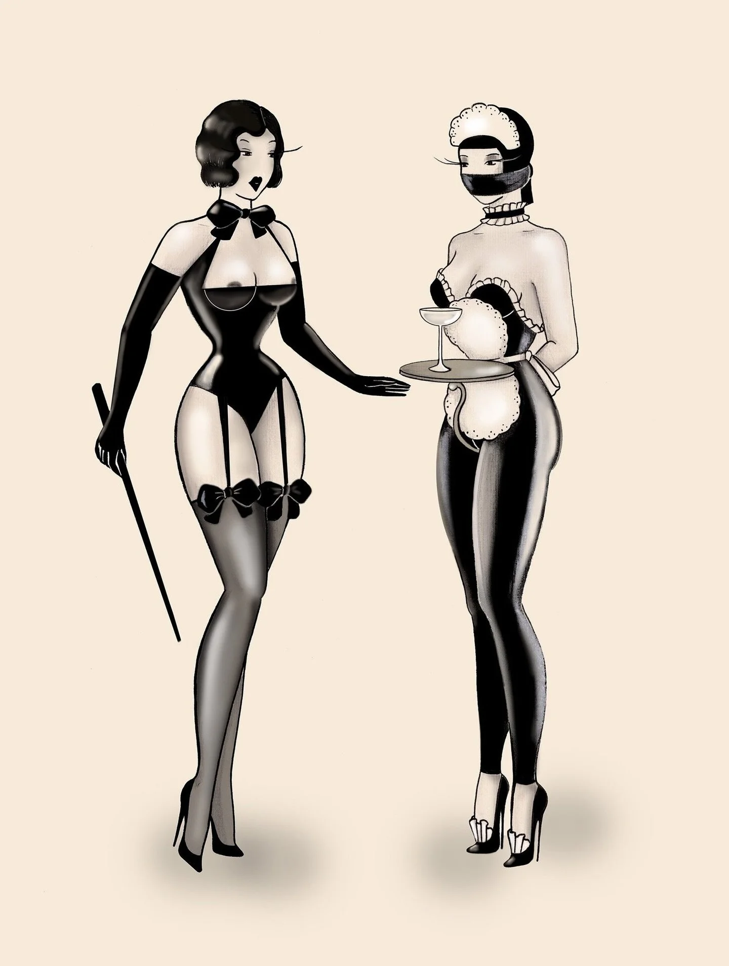 Inspired by the graphic precision of John Willie and the illustrative refinement of Ch&eacute;ri Herouard, all in Madame Dabi style 
#madamedabi #boudoirart #vintagerotica #femaleartist #inkillustration