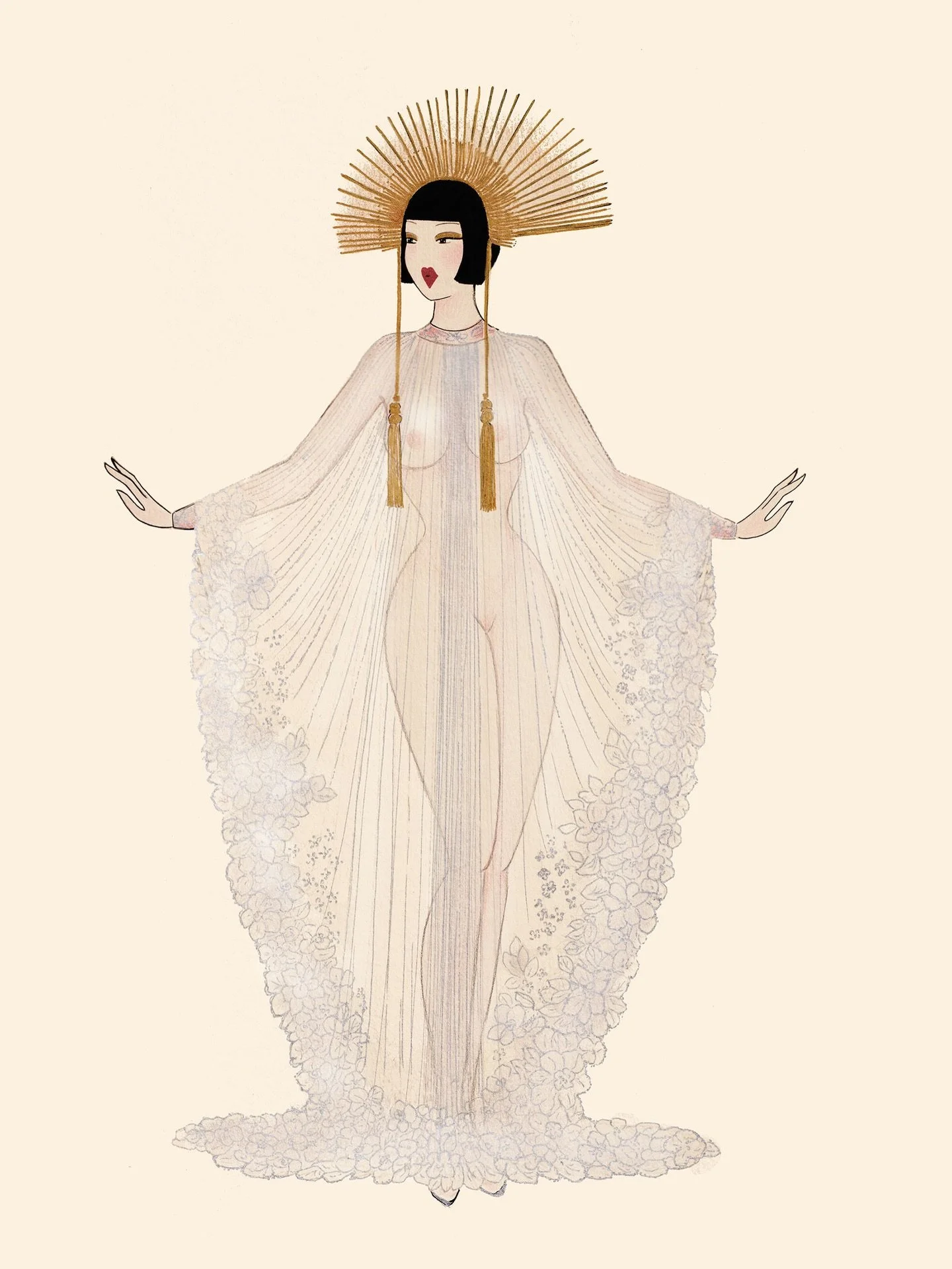 &ldquo;The Gilded Goddess&rdquo; is my tribute to one of the most breathtaking looks from the Valentino Haute Couture Spring 2026 Specula Mundi collection by @alessandro_michele 
Sheer luminous fabric, silver florals cascading to her feet, a crown of