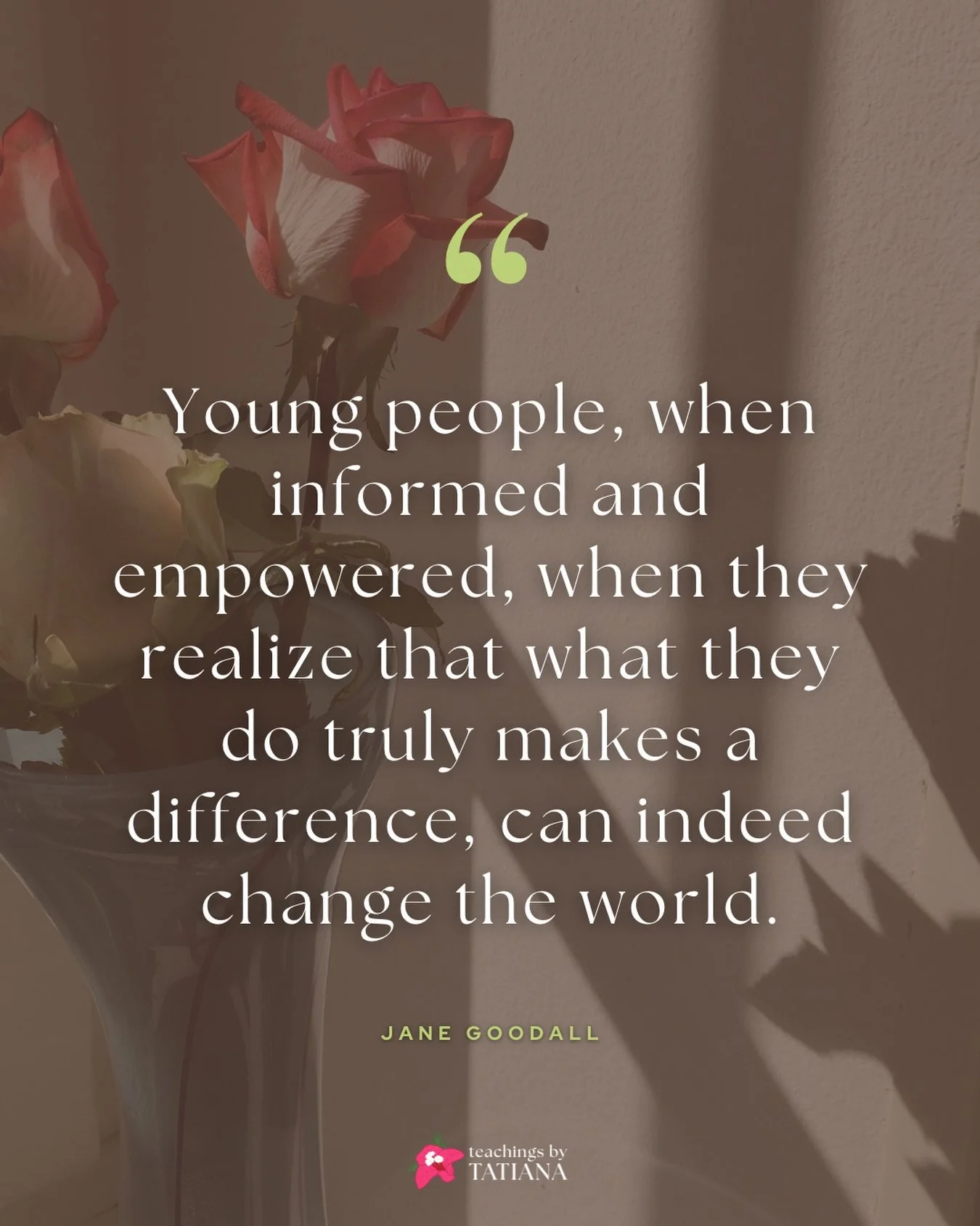 Honoring women today, and everyday 🌸

Jane Goodall is one of my inspirations and I think about how much she paved the way for young scientists. 

This quote resonated with me a lot, as I believe education is so powerful. I was taught by intrepid wom