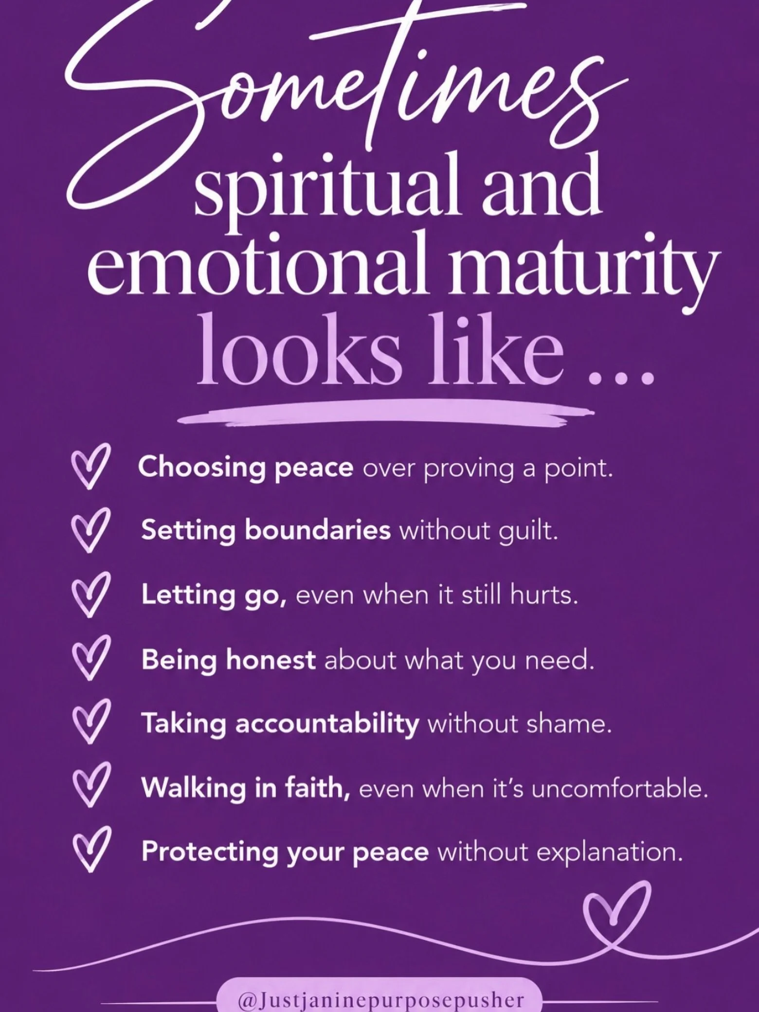 Spiritual and emotional maturity isn&rsquo;t always about what you say. Sometimes, it&rsquo;s about what you no longer feel the need to explain, entertain, or prove. 💜

Growth is recognizing that you can love people, extend grace, take accountabilit
