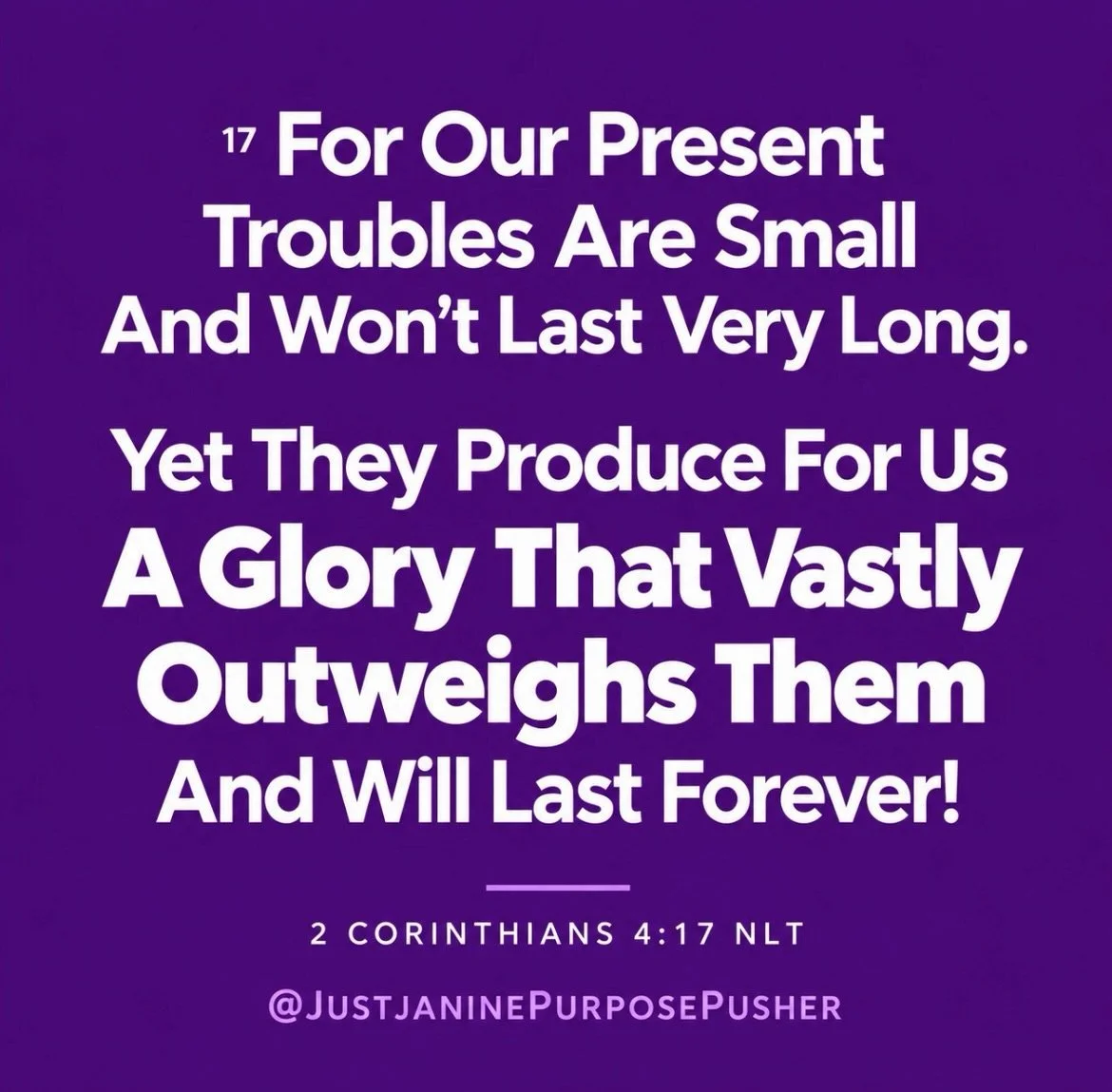 THE WORD &amp; THE WORK 💜✨

A Verse. A Prayer. A Renewed Mind.

What if the very thing you&rsquo;re praying for God to remove is something He&rsquo;s using to develop you?

2 Corinthians 4:17 reminds us that our present troubles are temporary, but t