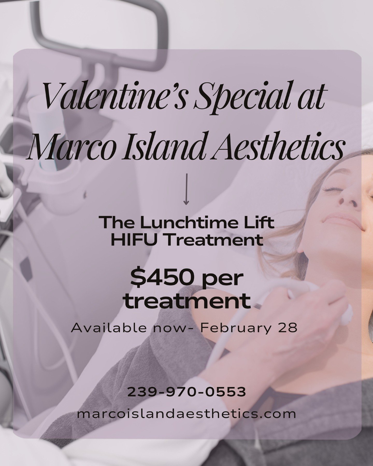 THE LUNCHTIME LIFT HIFU

Only a few more days to book this special ✨

The Lunchtime Lift HIFU Treatment
$450 per treatment

This non-invasive treatment helps tighten and lift the skin by stimulating collagen deep below the surface. No surgery. No dow
