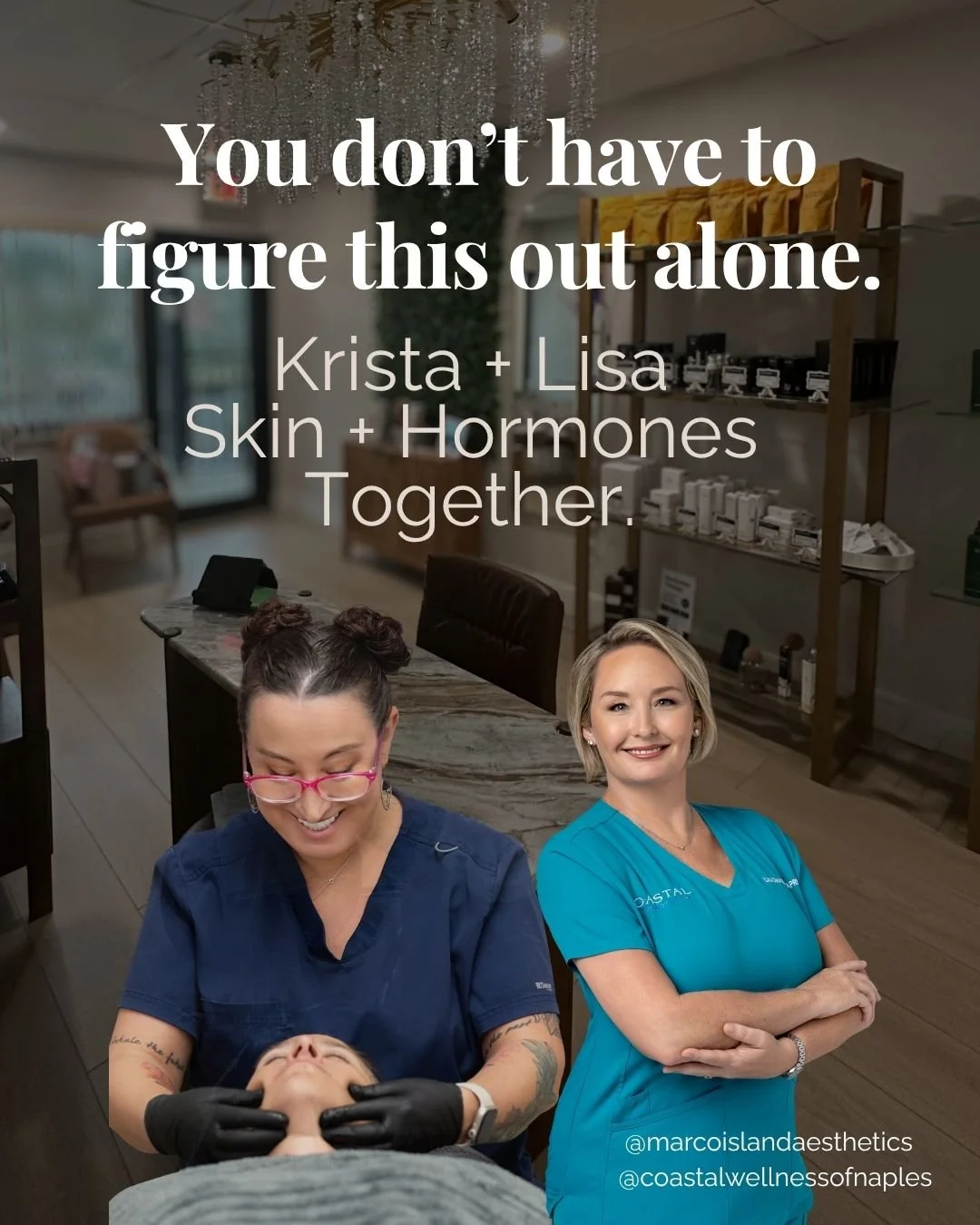 Sometimes it&rsquo;s not just your skin. Sometimes it&rsquo;s hormones, stress, energy levels, sleep, confidence, and how you feel overall.

That&rsquo;s why Krista and Lisa work together to help clients feel good from the inside out.

Because skin a