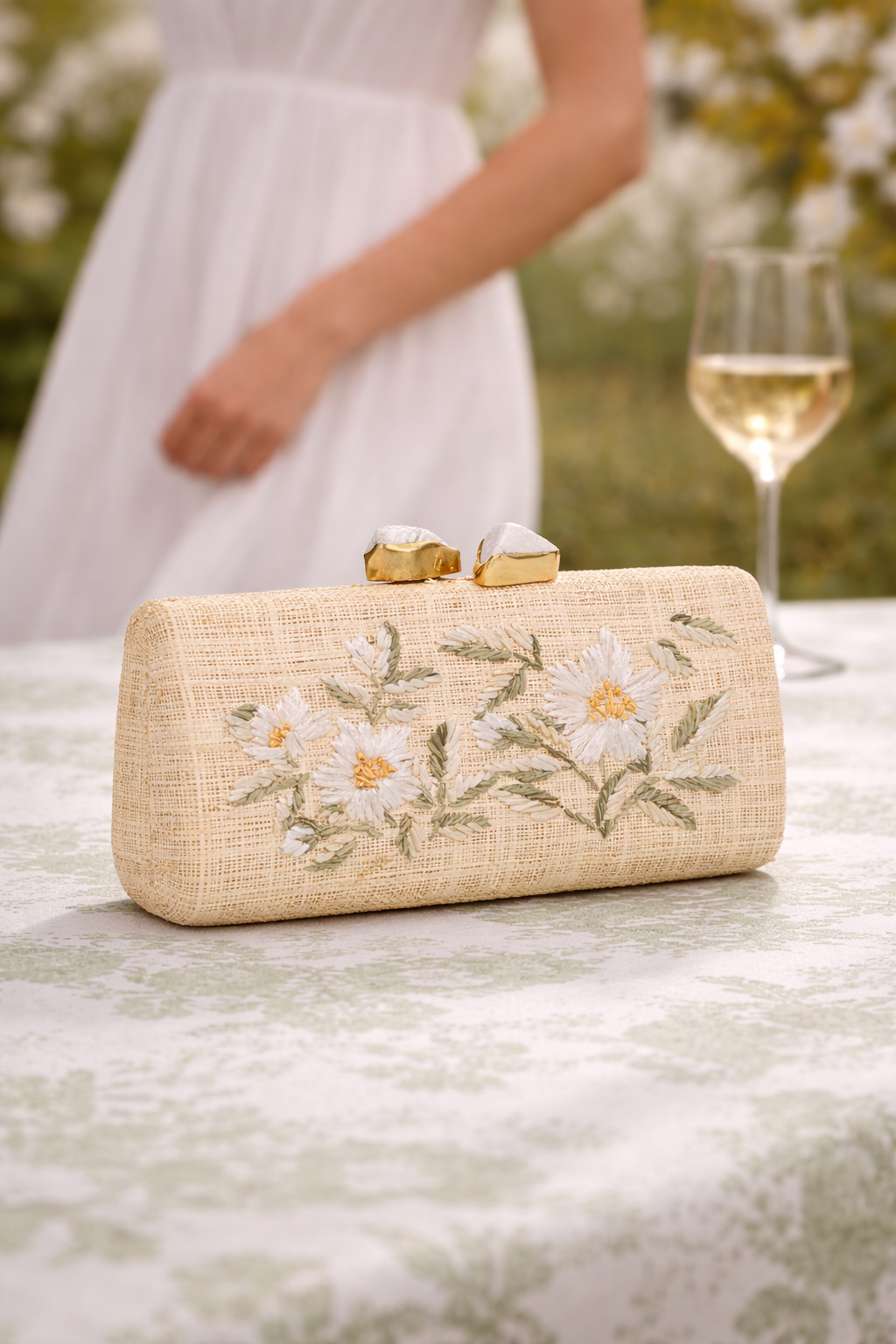 Alessandra long clutch - white / natural