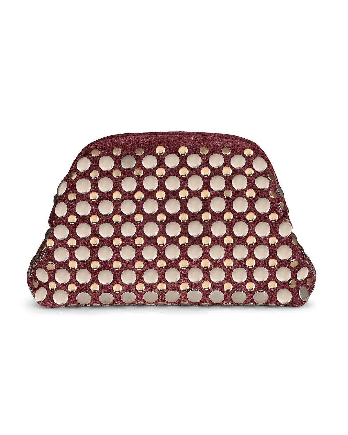 AYA Studded Frame Clutch - Burgundy / Gold / Silver