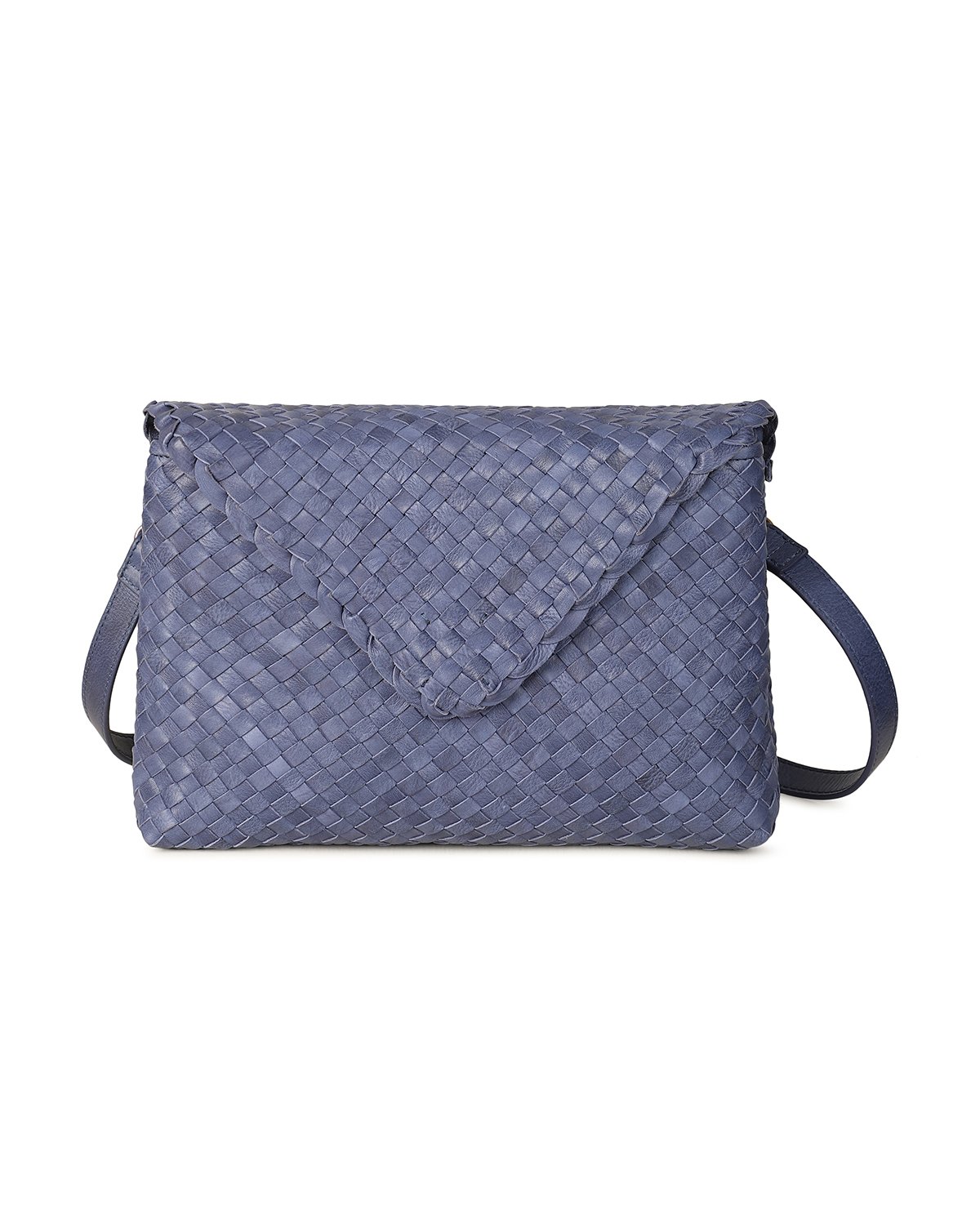 JAMIE Envelope Clutch denim blue handwoven leather Rafe bag