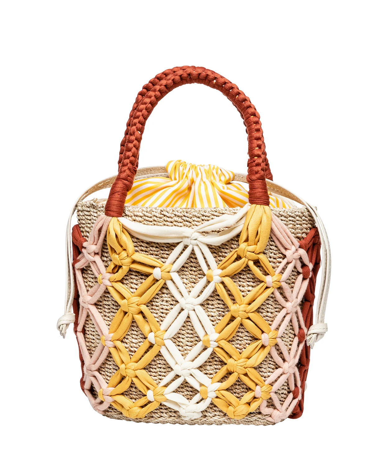 MICHELLE Macrame Bucket Tote - Yellow / Peach