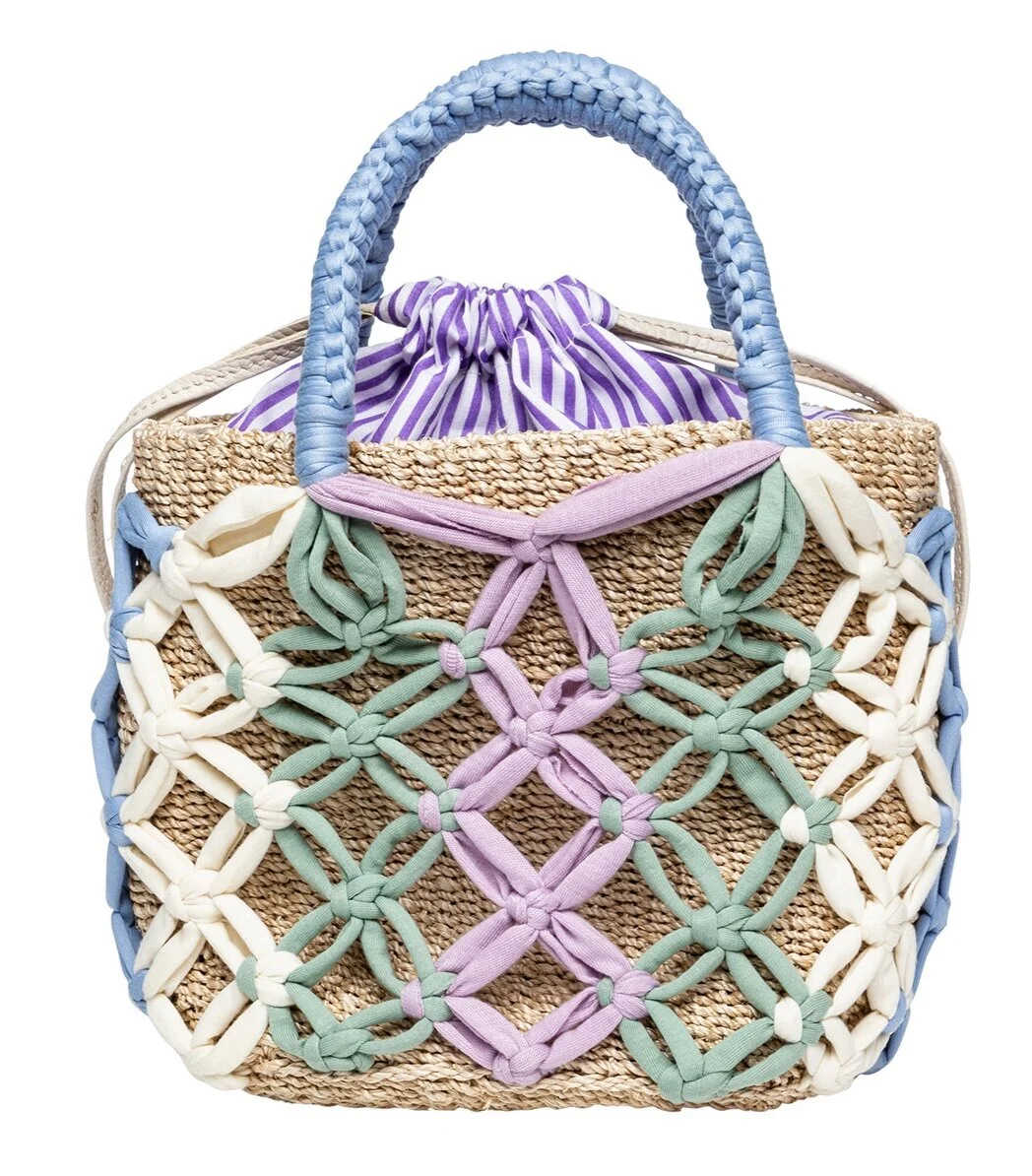 MICHELLE Macramé Bucket Tote - Lilac / Mint