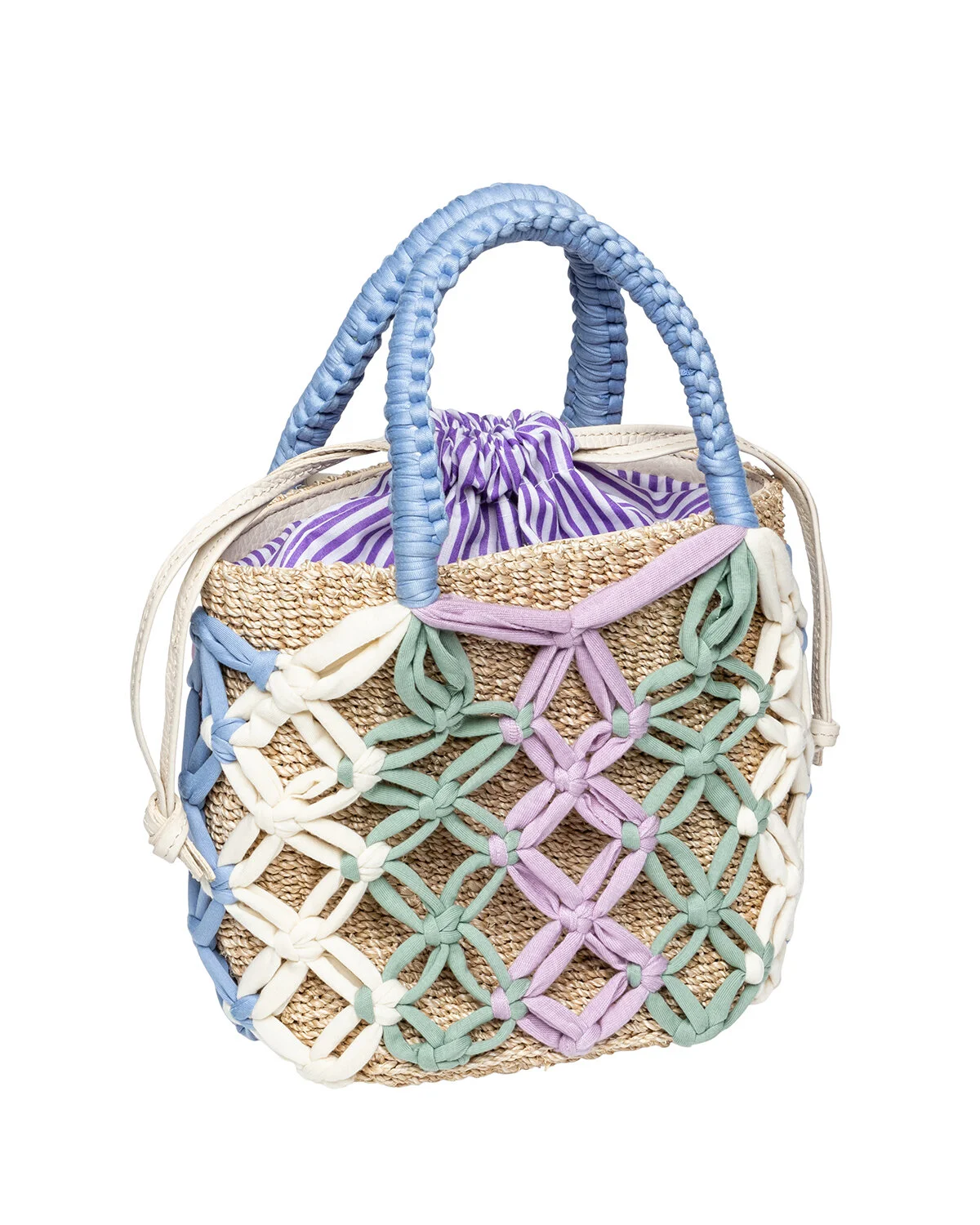 MICHELLE Macramé Bucket Tote - Lilac / Mint