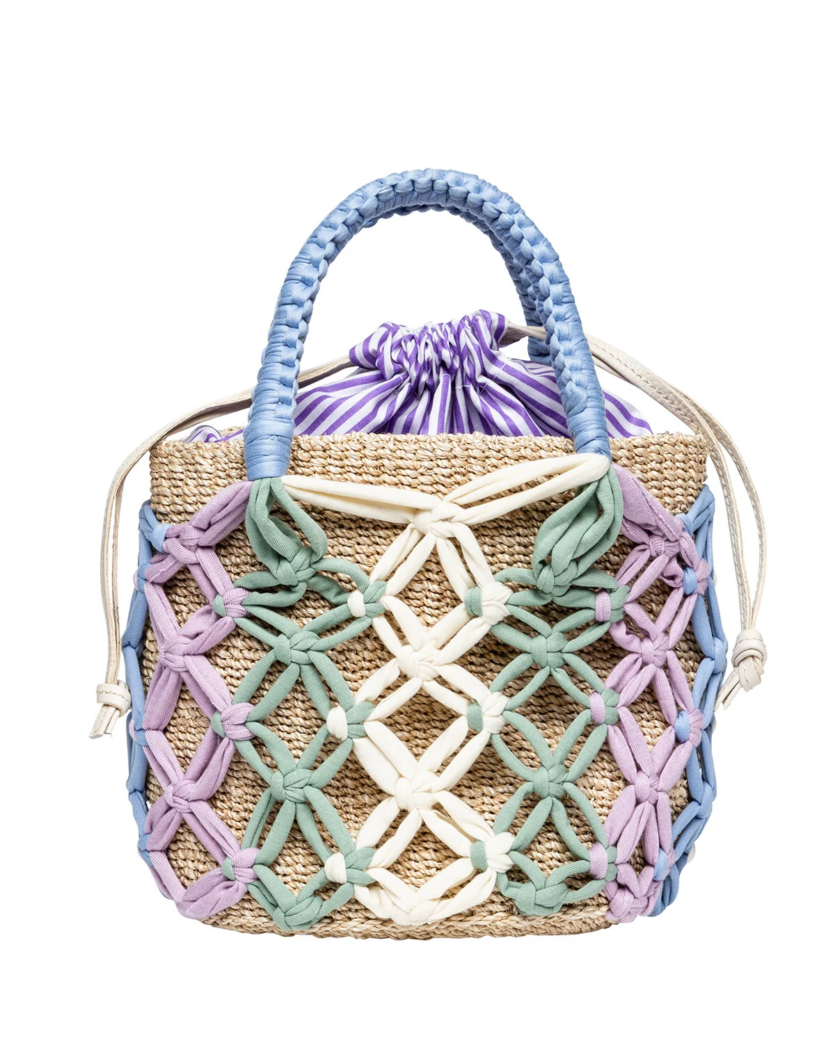 MICHELLE Macramé Bucket Tote - Lilac / Mint