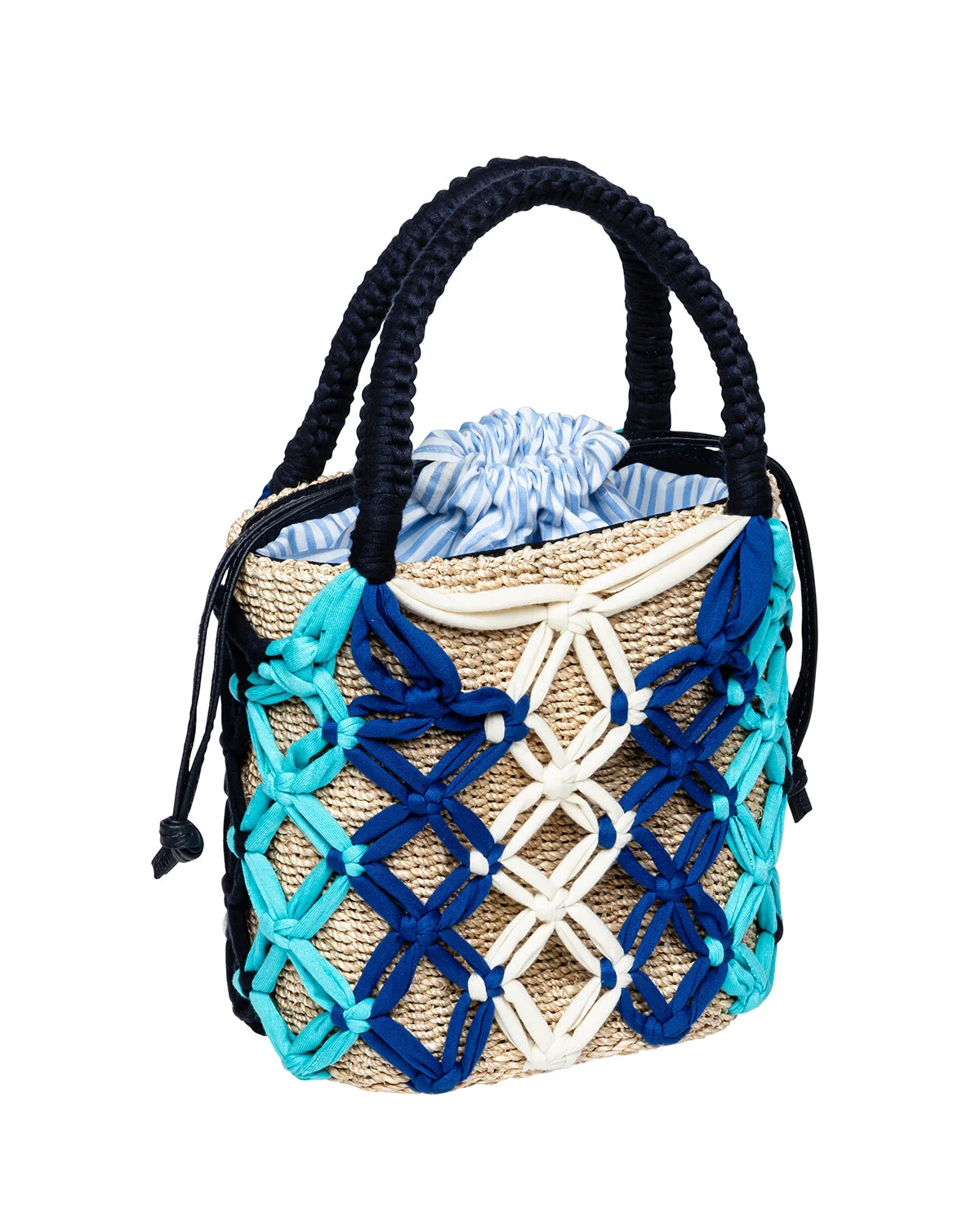 MICHELLE Macramé Bucket Tote - Blue Multi