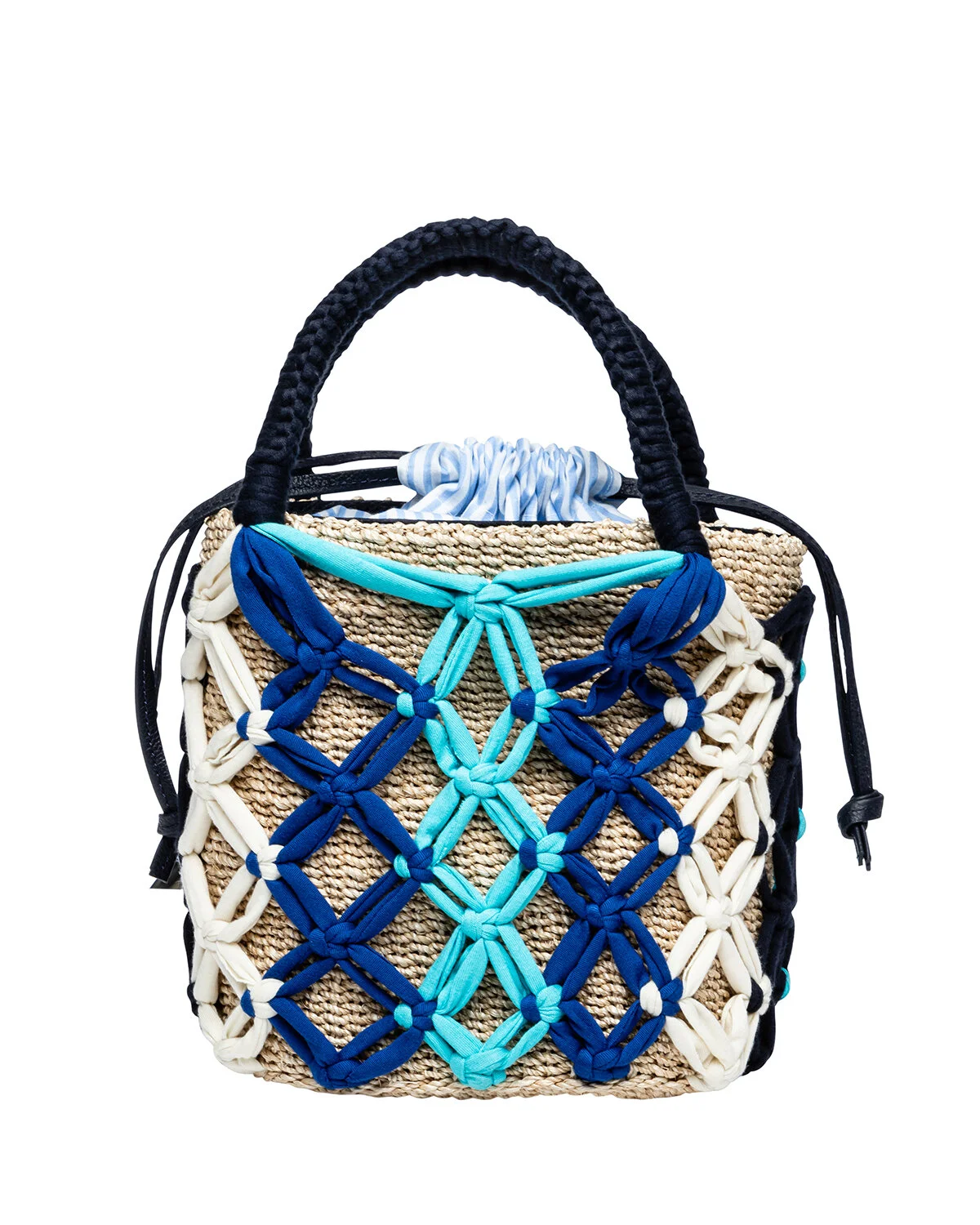 MICHELLE Macramé Bucket Tote - Blue Multi