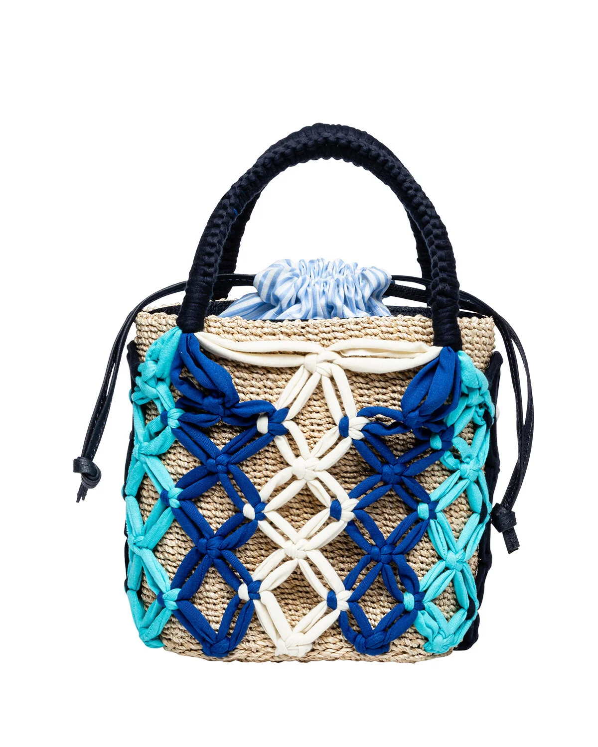 MICHELLE Macrame Bucket Tote - Blue Multi