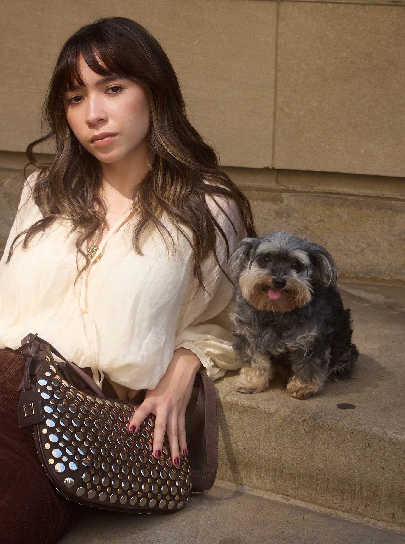 #canitellyou kinda chic to just hang out with Mowgli with nothing on the agenda. 🐶 

@rociotambunting does off-duty New York style with the Rafe #alvahobocrossbody in rich espresso suede, finished with a mix of gold and silver studs. ✨

Uptown sophi