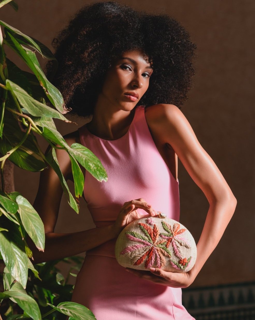 BERNA Dome Clutch - Natural / Pink / Coral