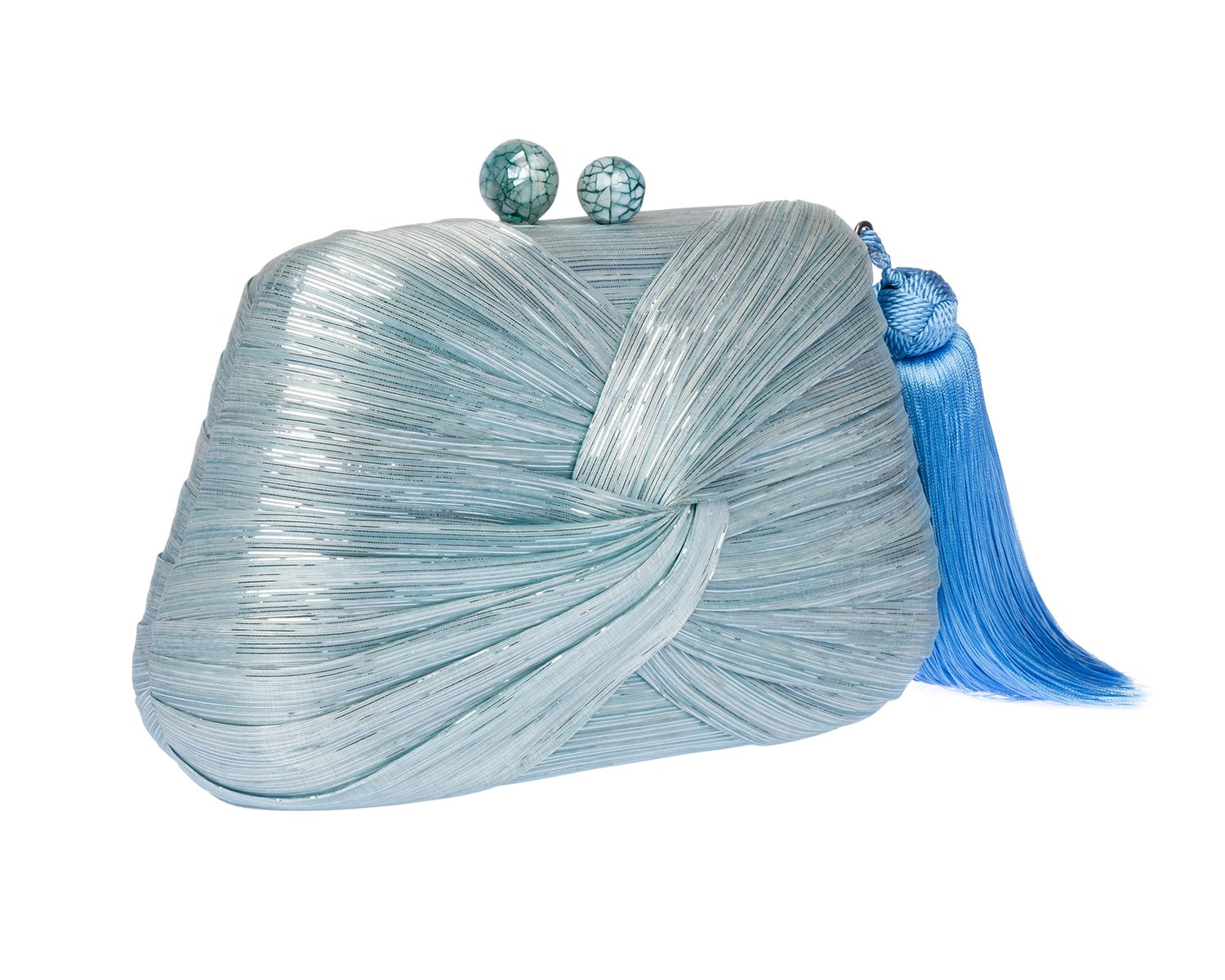 ROSIE Draped Clutch - Sky Blue and Silver