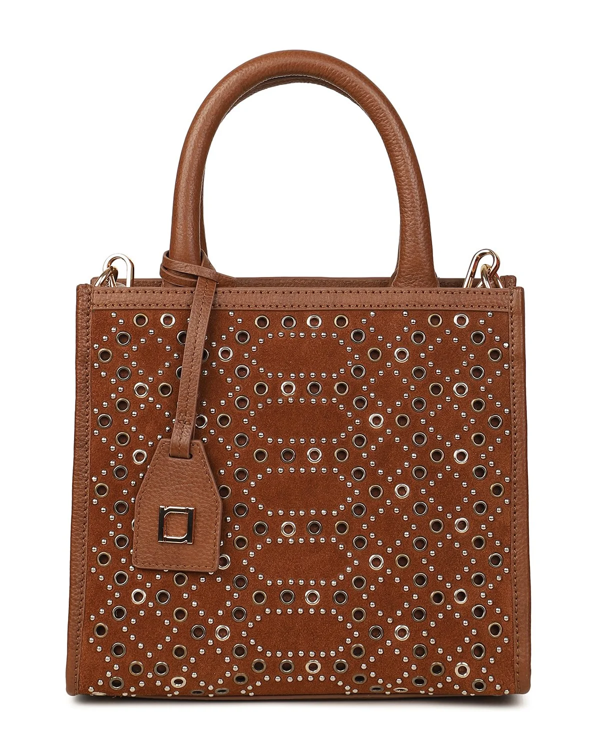 AYESHA Small Tote Crossbody - Cognac/Gold/Silver