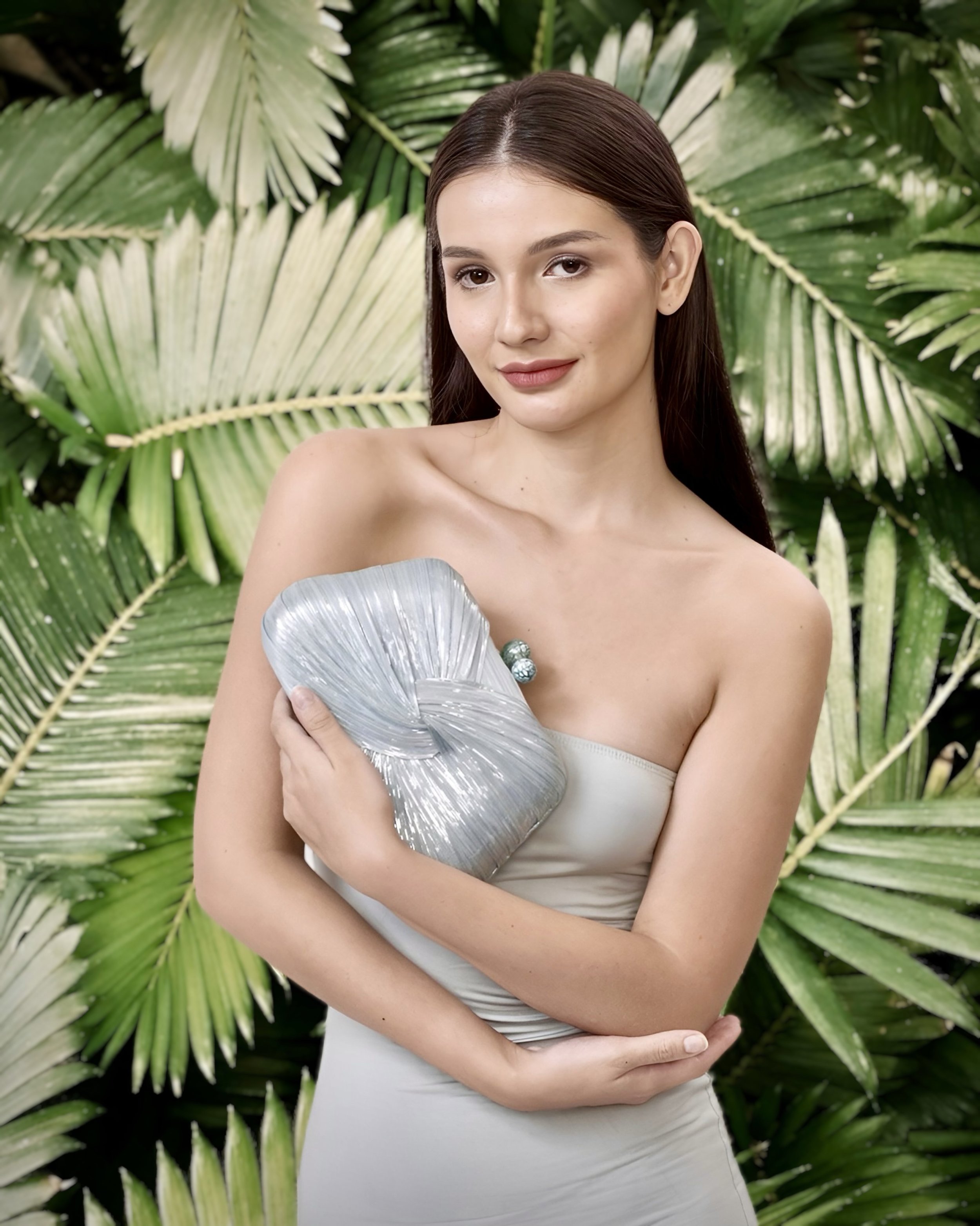 ROSIE Draped Clutch - Sky Blue and Silver