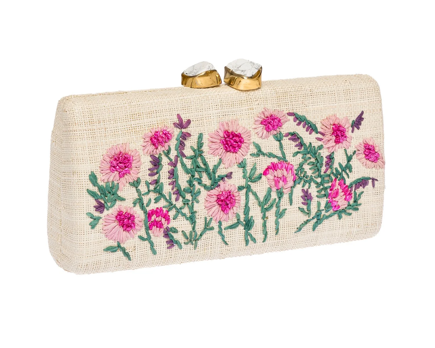 ALESSANDRA Long Clutch - Natural / Pink / Green