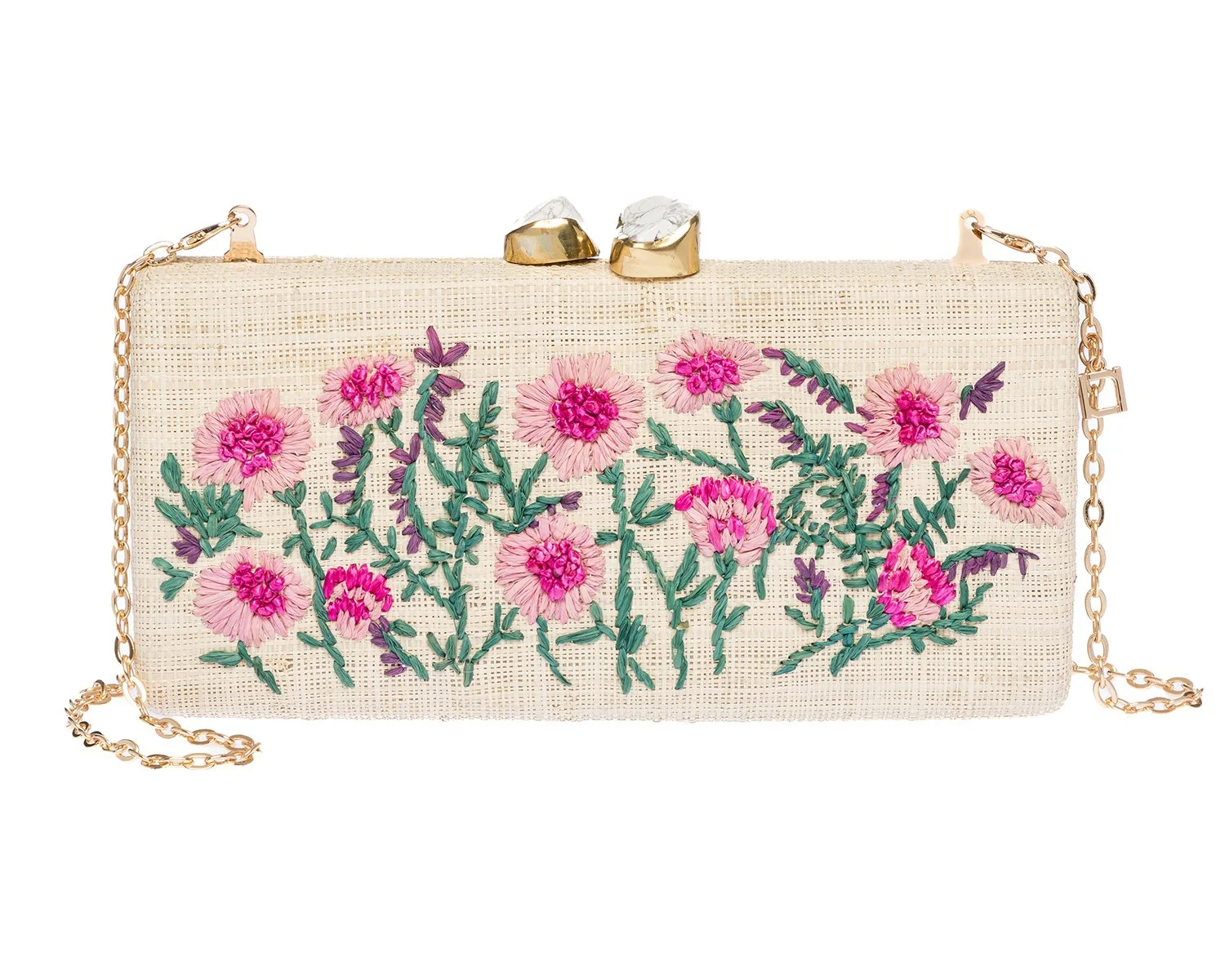 ALESSANDRA Long Clutch - Natural / Pink / Green
