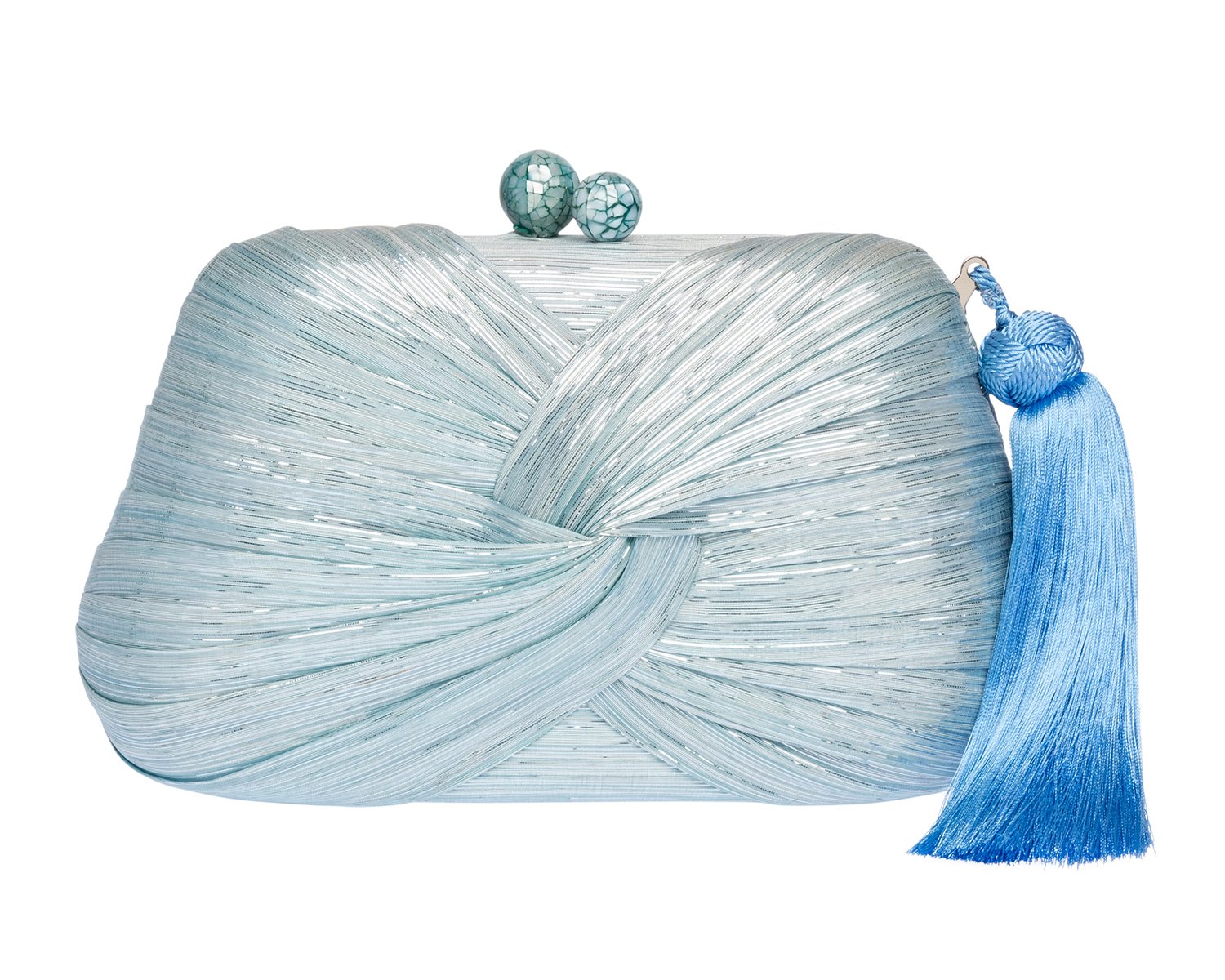ROSIE Draped Clutch - Sky Blue and Silver