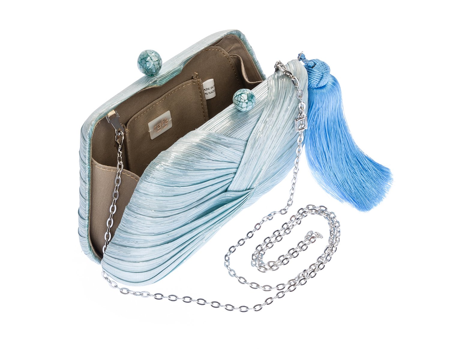ROSIE Draped Clutch - Sky Blue and Silver