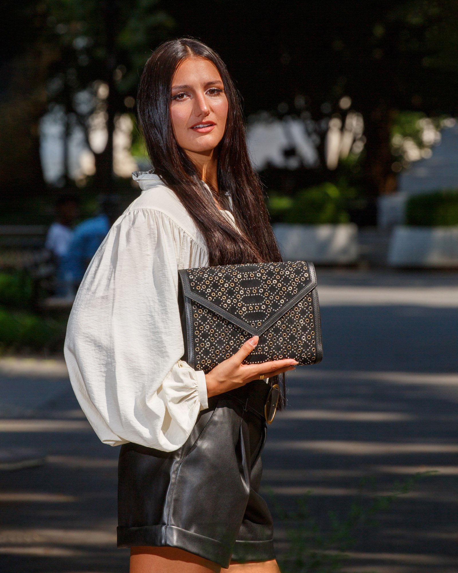 JAMIE Envelope Clutch - Black / Gold / Silver
