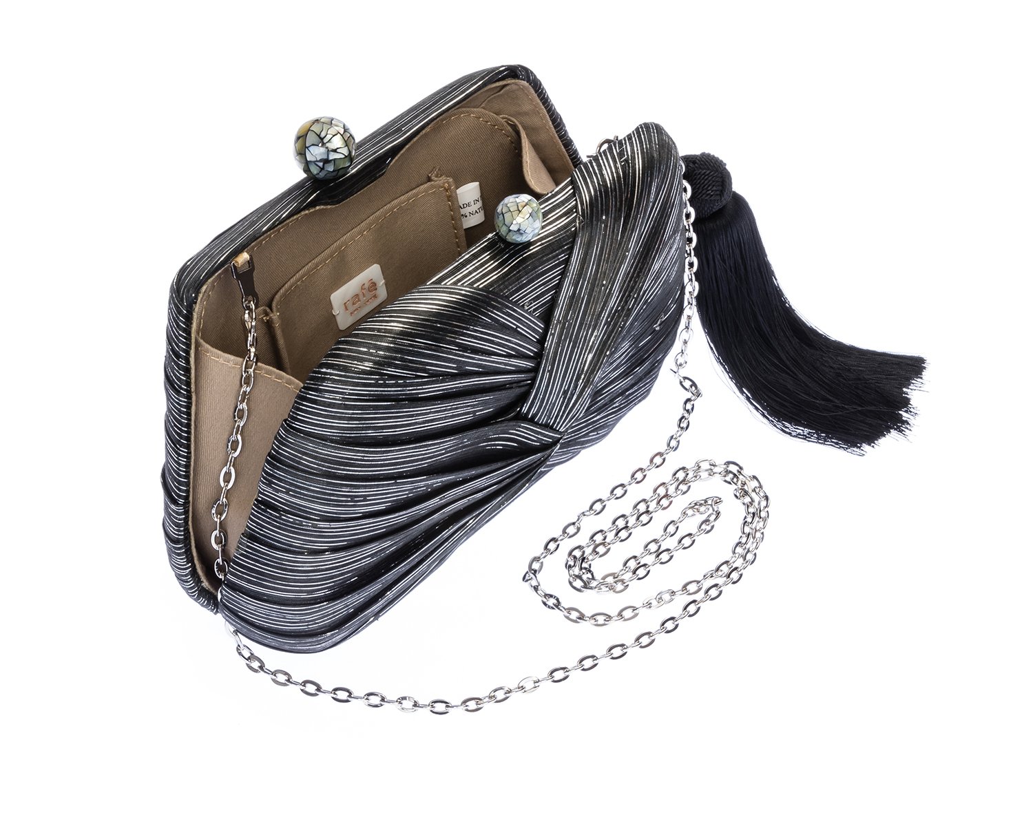 Rosie Draped Clutch - Black and Silver