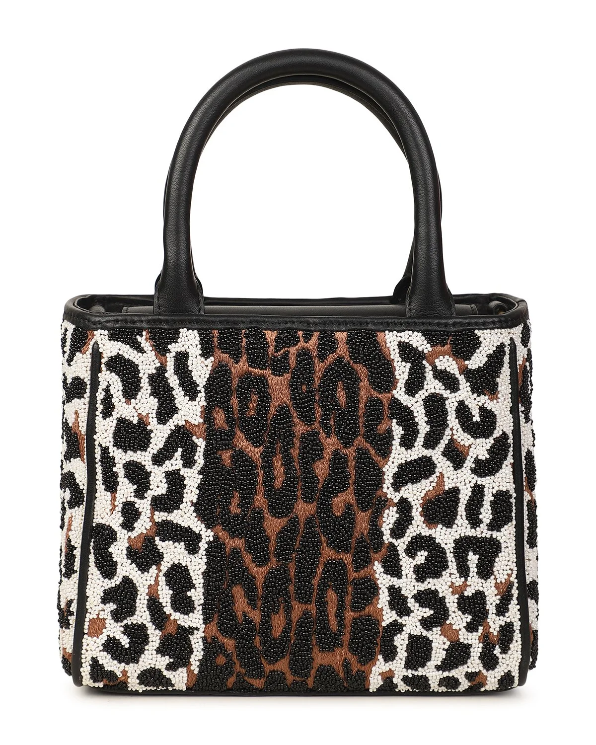 TASHA Beaded Box Tote - Black/White/Brown