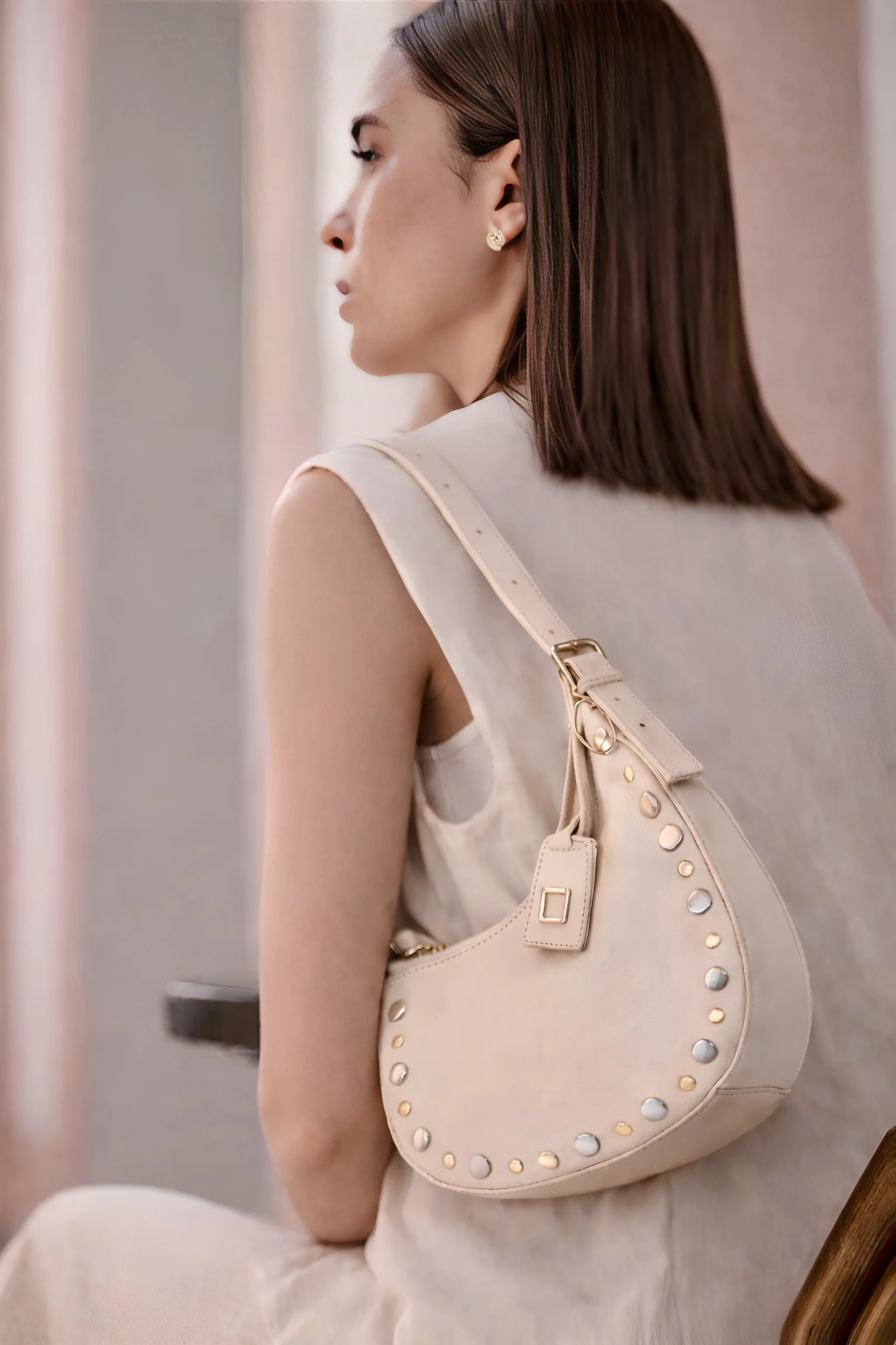 JANET Asymmetric Hobo - Cream/Gold/Silver