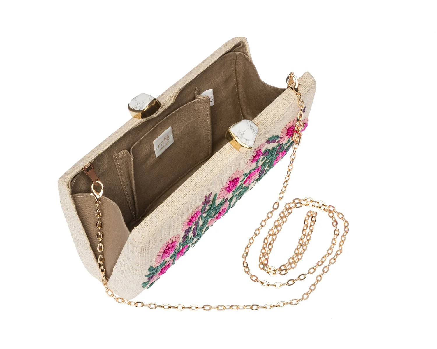 ALESSANDRA Long Clutch - Natural / Pink / Green