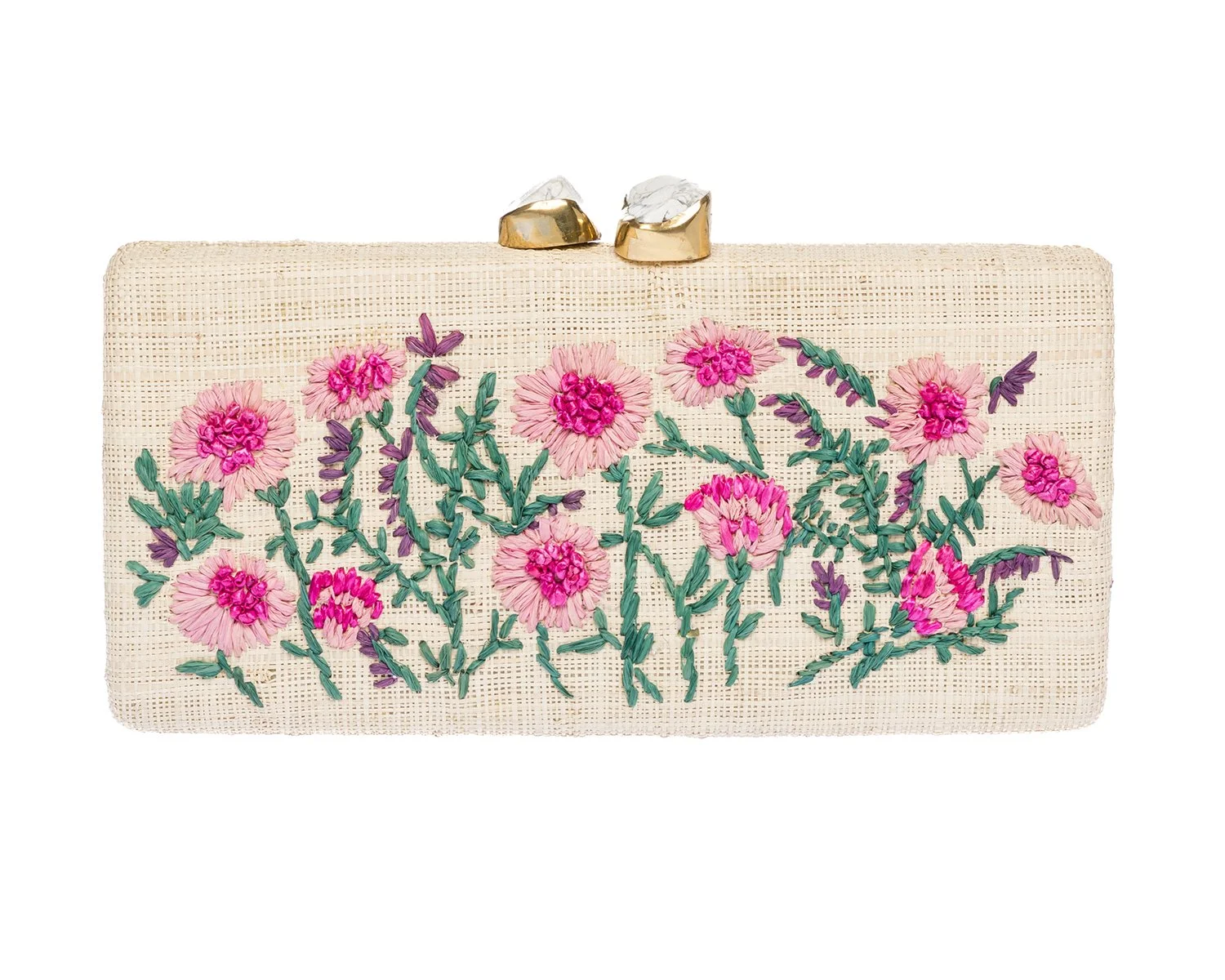 ALESSANDRA Long Clutch - Natural / Pink / Green