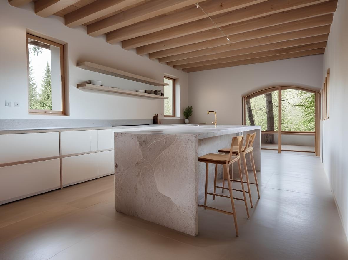 Nell'area della casa prima dedicata alla cucina e al vano caldaia è stata posizionata la nuova cucina, facendola diventare il fulcro della casa. Per una famiglia numerosa quindi una bella isola centrale per favorire il dialogo e la partecipazione di