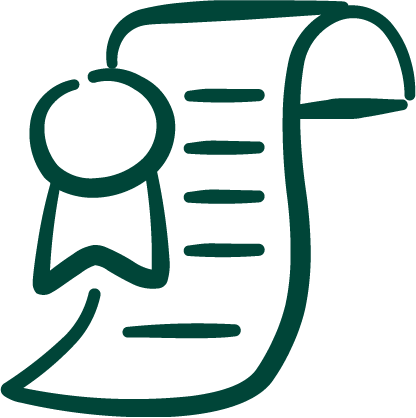 Illustratie van een diploma of certificaat met een lint. Het document is uitgerold met een lint aan de linkerkant.