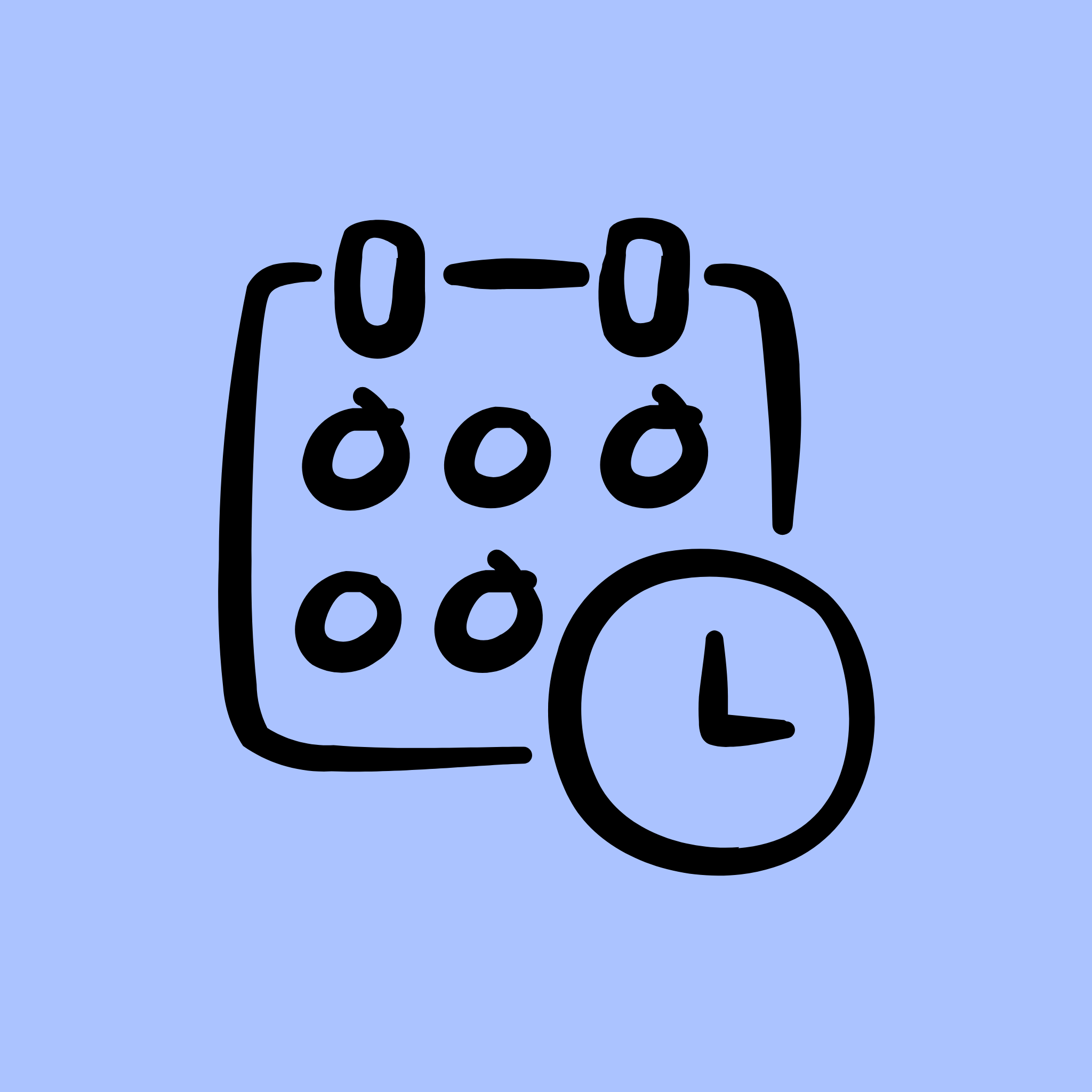 Illustratie van een kalender met een klok op een blauwe achtergrond.