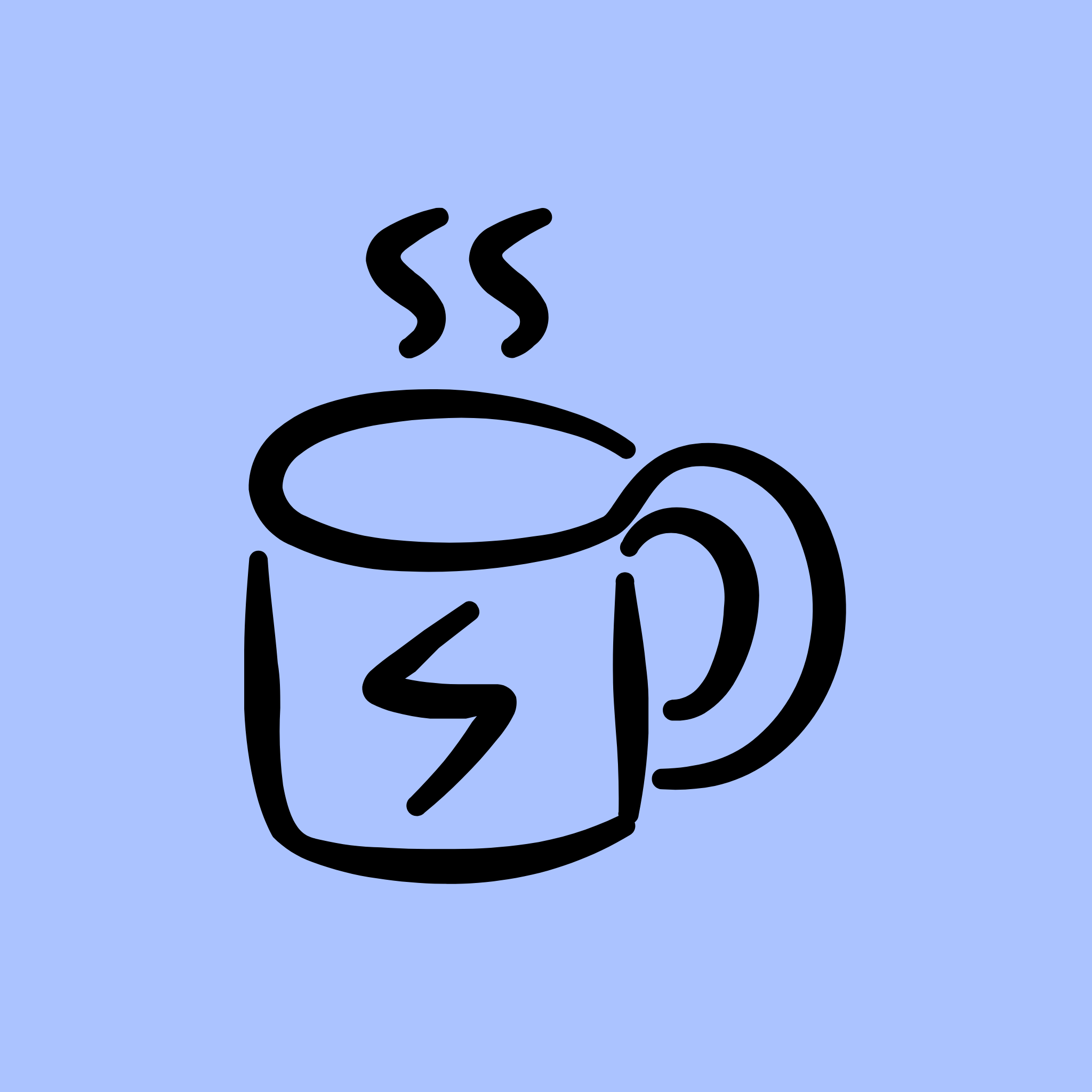 Illustratie van een koffiekop met stoom op een blauwe achtergrond.