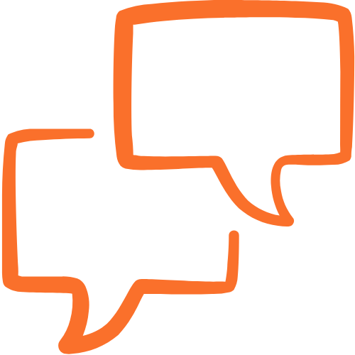 Twee oranje spraakballonnen in line art stijl, overlapt elkaar.