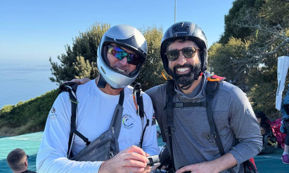 Two men about to skydive