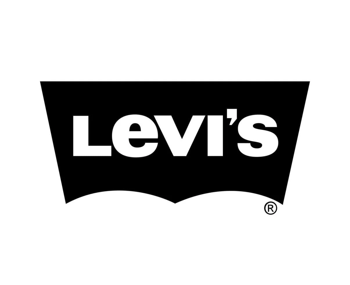 Levi's logo in black and white with the brand name in bold font over a black trapezoid shape