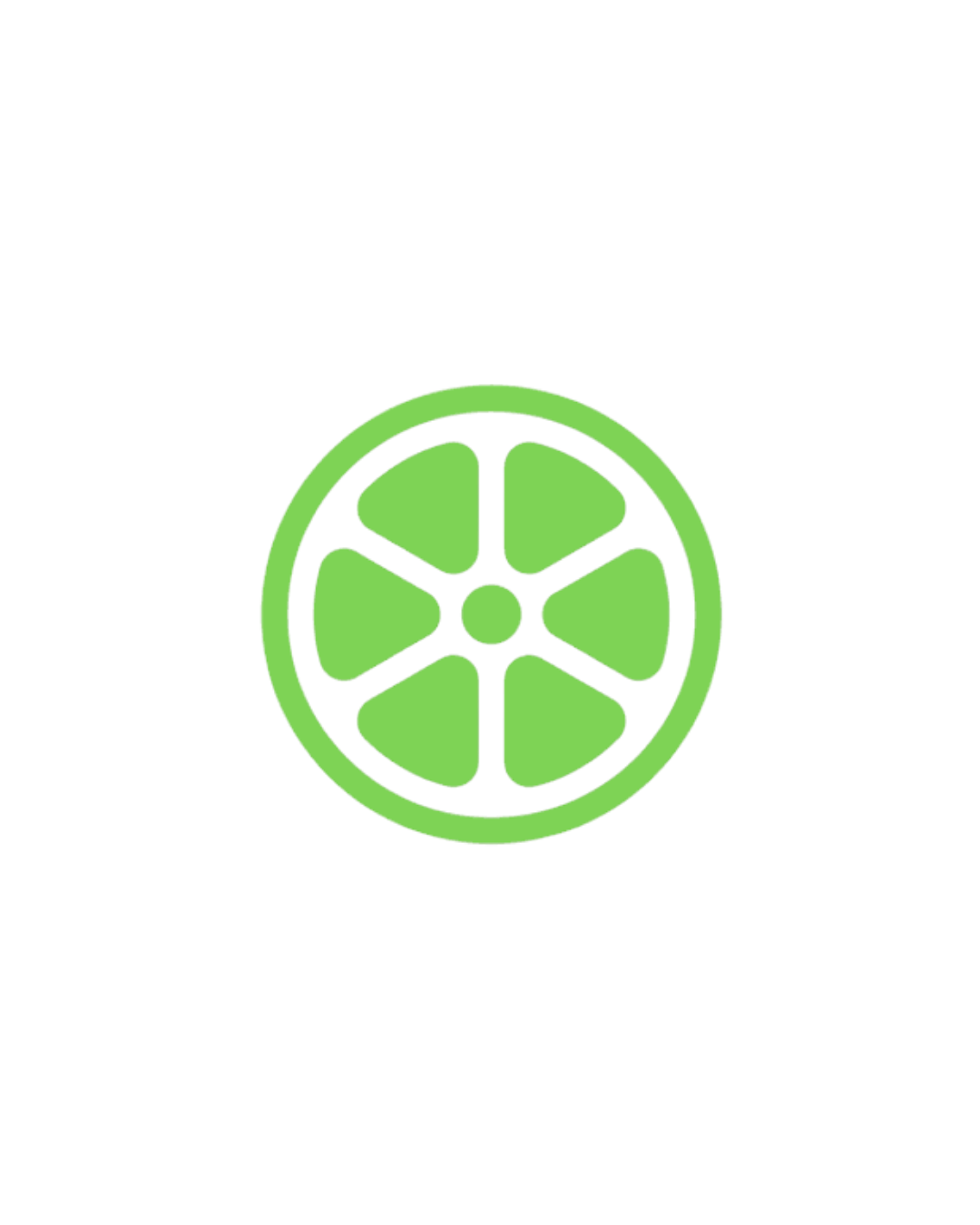 A stylized green lemon slice graphic on a black background.