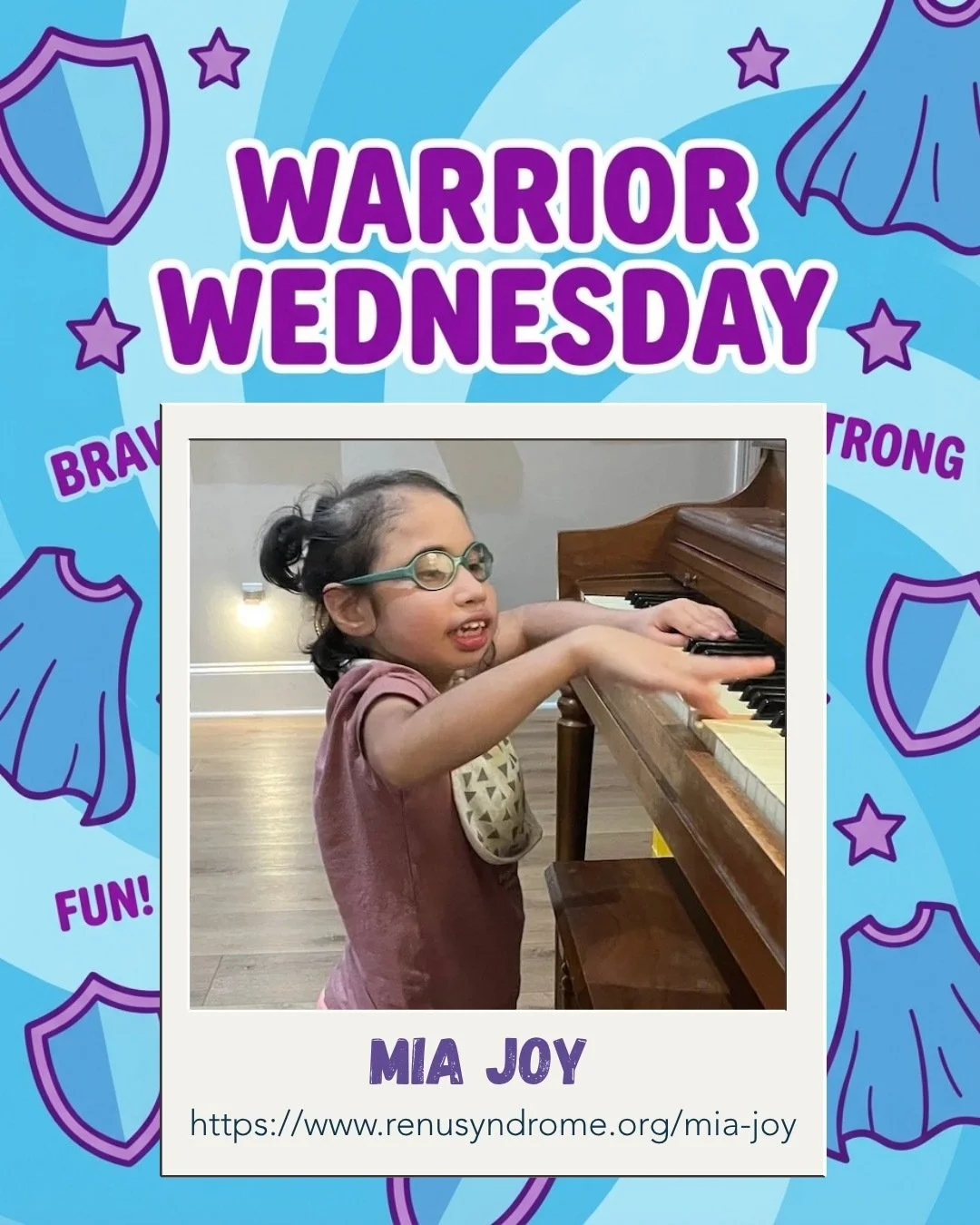 It&rsquo;s Warrior Wednesday! 

Meet Mia Joy 💙

&ldquo;Has this journey been easy? - not in the slightest.  However, we as a family have adopted a habit of finding JOY in it all.&rdquo;

Read more about Mia Joy&rsquo;s story here:

https://www.renus