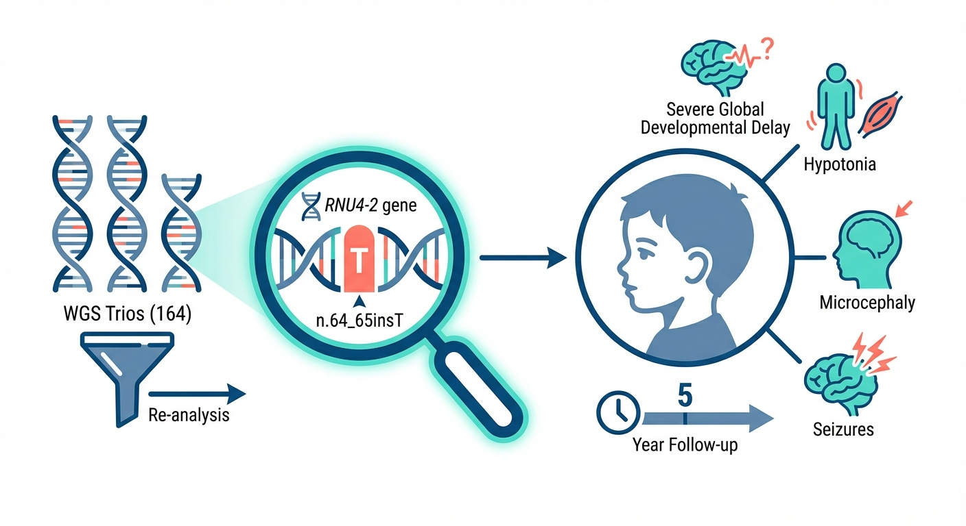 Schot R, Ferraro F, Geeven G, Diderich KEM, Barakat TS. Re-analysis of whole genome sequencing ends a diagnostic odyssey: Case report of an RNU4-2 related neurodevelopmental disorder. Clin Genet. 2024 Oct;106(4):512-517. doi: 10.1111/cge.14574. Epub 