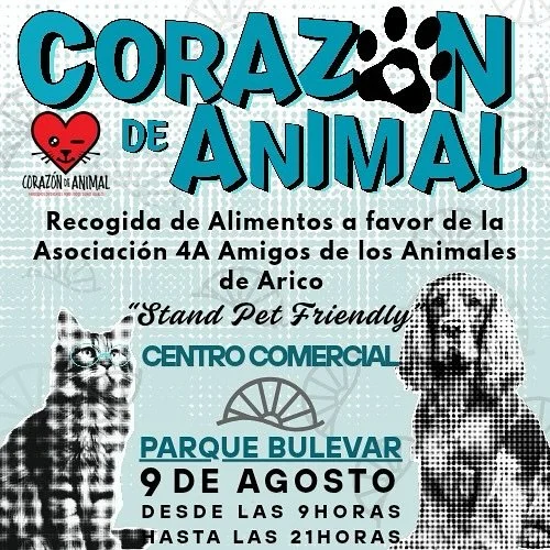 🐾 &iexcl;El pr&oacute;ximo s&aacute;bado  9 de agosto puedes hacer mucho con muy poco!

Colabora con nuestra recogida de alimentos para mascotas 

Te esperamos en el Centro Comercial Parque Bulevar desde las 9:00 hasta las 21:00.

#Coraz&oacute;ndeA