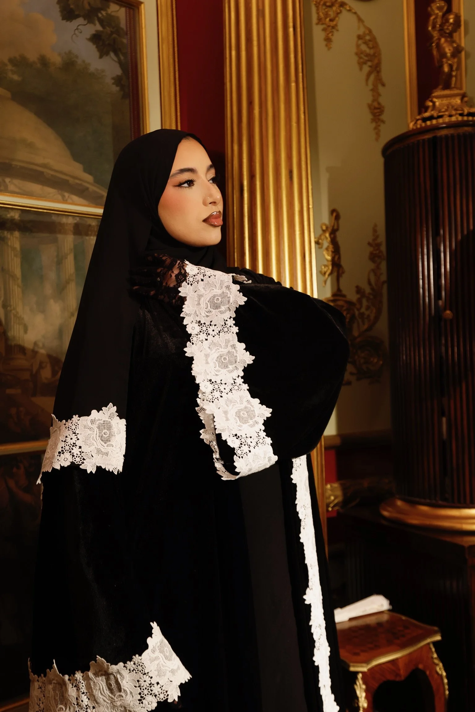 Diana in White Velvet Lace Abaya (PRE-ORDER)