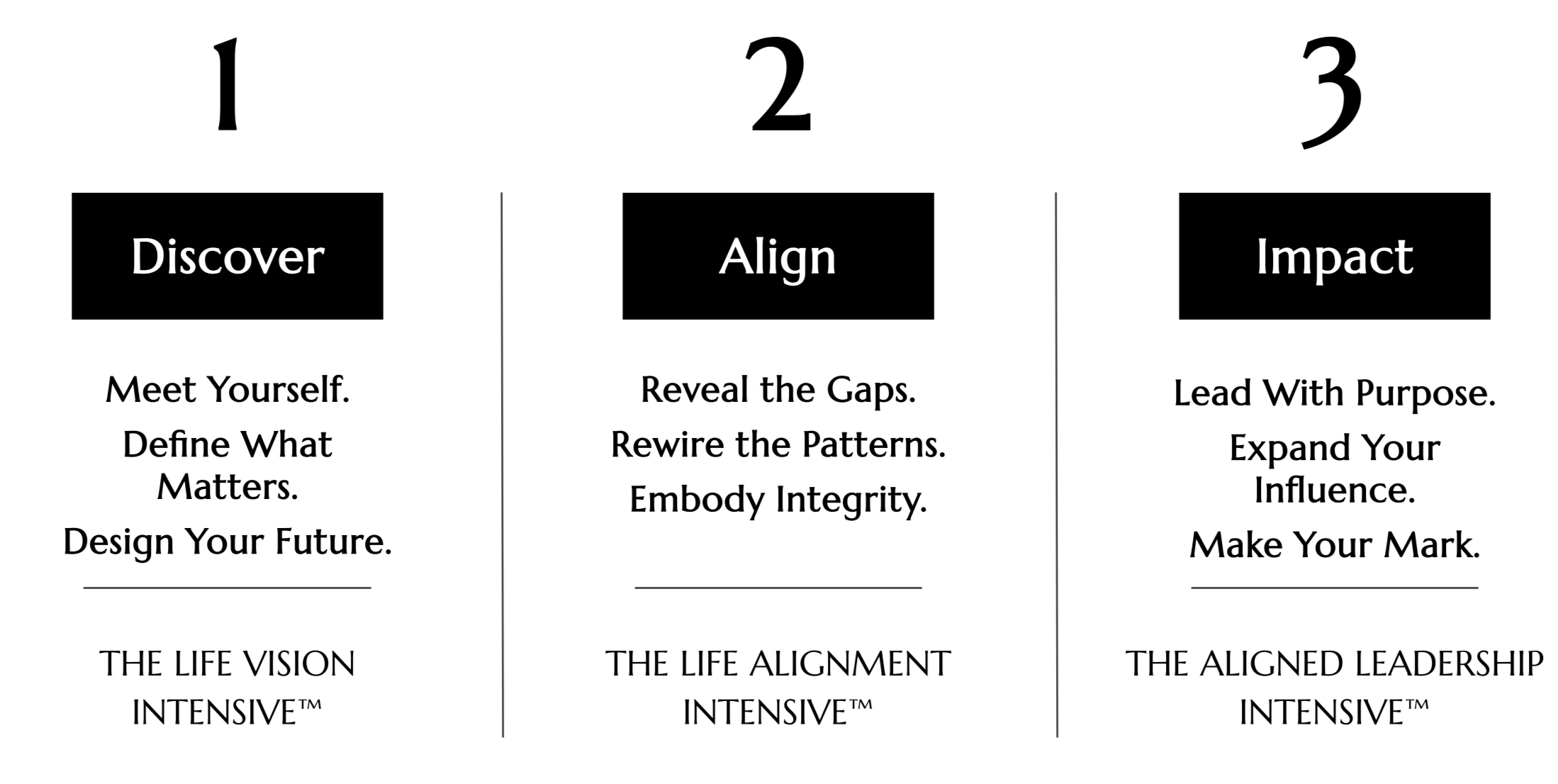 The Life-Aligned Method framework with three phases: Discover, Align, and Impact, guiding personal and leadership alignment.