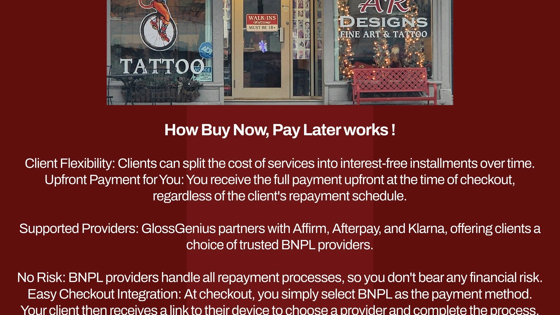 BUY NOW PAY LATER, 
On your Next Tattoo Session! 💸😎

https://www.ardesignsnorthadams.com/buy-now-pay-later