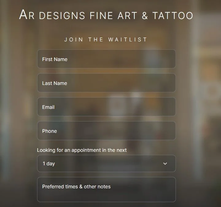 If you&rsquo;re looking to avoid the tattoo waitlist, join our cancellation list!

Once your consultation is complete, we&rsquo;ll have your design ready to go and can fit you in as soon as an opening becomes available. You&rsquo;ll receive a notific