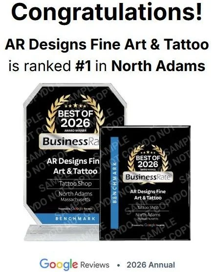 We&rsquo;re incredibly honored to announce that AR Designs Fine Art &amp; Tattoo has been awarded &ldquo;Best of 2026&rdquo; by Business Rate on Google! 🏆
This recognition is especially meaningful to us because it&rsquo;s based on what matters most 
