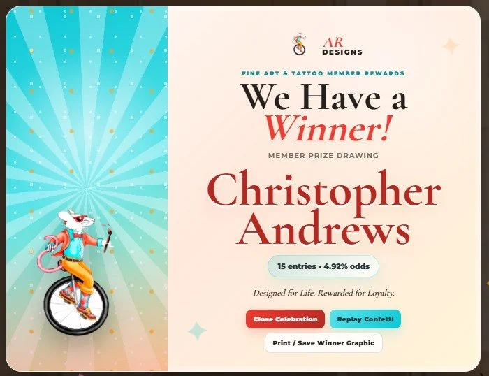 Congratulations Christopher! 
Your gift card is ready for your next visit.